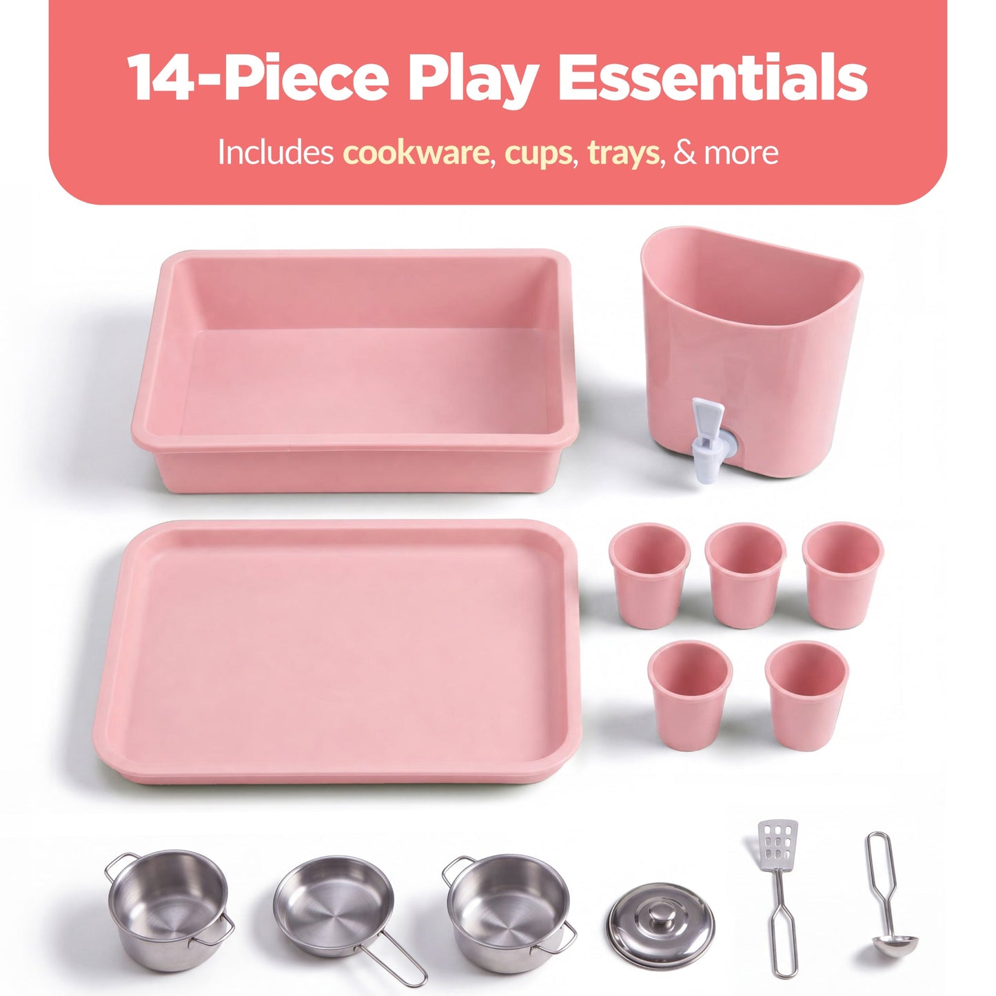 Deluxe Wooden Outdoor Mud Kitchen w/ Canopy, Sink, Faucet & 14pc Accessories