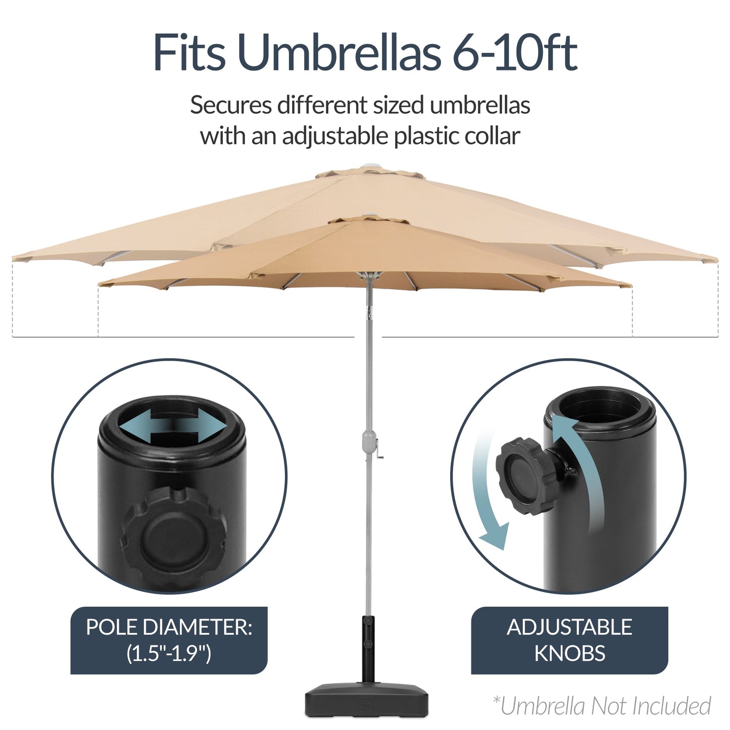 Plastic Patio Umbrella Base Pole Holder Accessory w/ Adjustable Knob