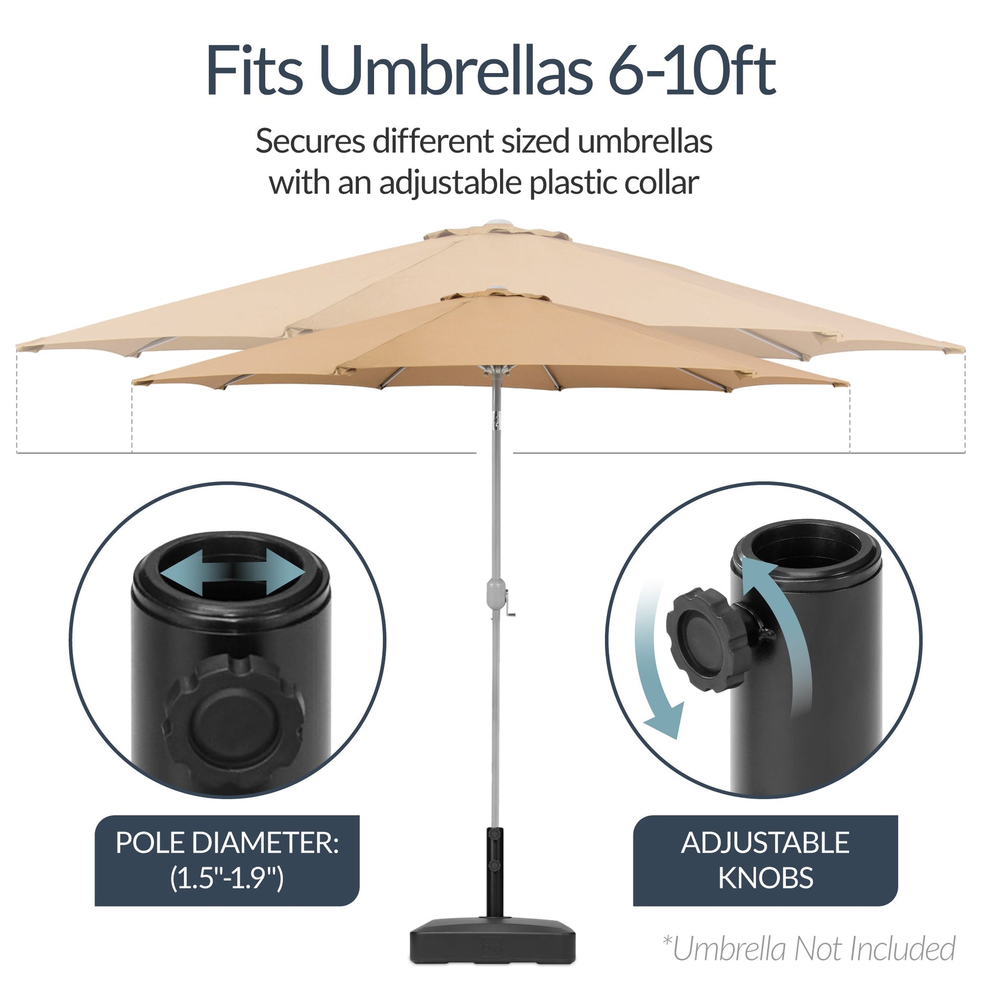 Plastic Patio Umbrella Base Pole Holder Accessory w/ Adjustable Knob