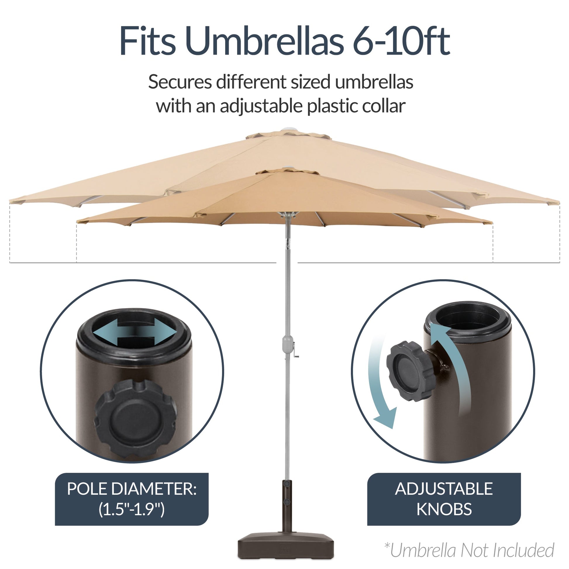 Plastic Patio Umbrella Base Pole Holder Accessory w/ Adjustable Knob