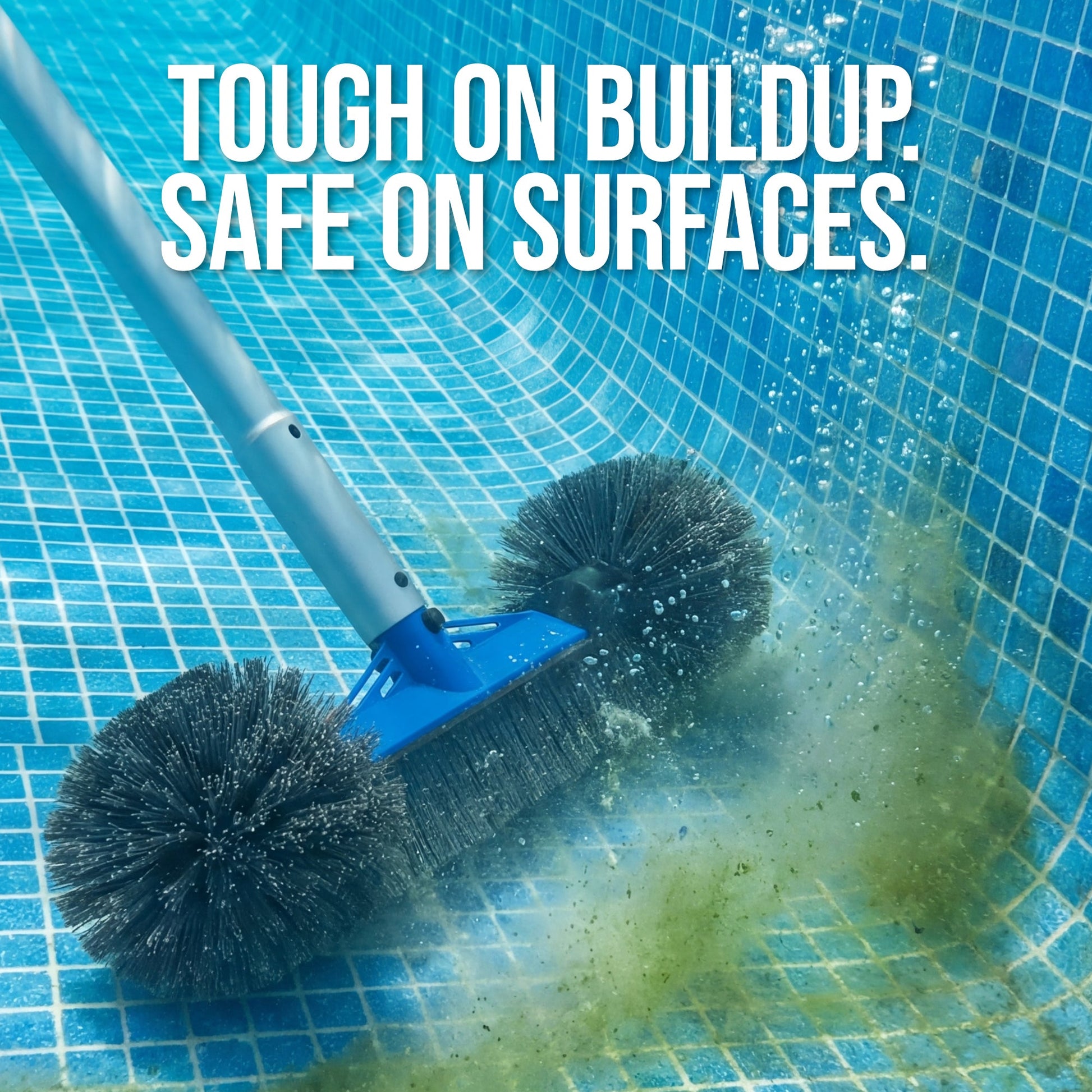 20" Pool Brush with 9 ft Aluminum Pole  Pool Wall & Floor Cleaning Set