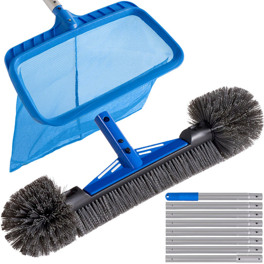 Pool Cleaning Starter Kit  Pool Brush, Skimmer Net & 9 ft Aluminum Pole