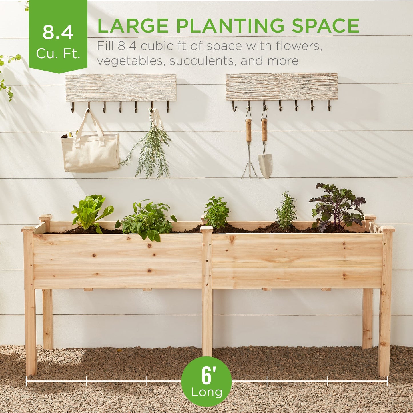 Raised Garden Bed, Elevated Wood Garden Planter Stand - 72x24x30in