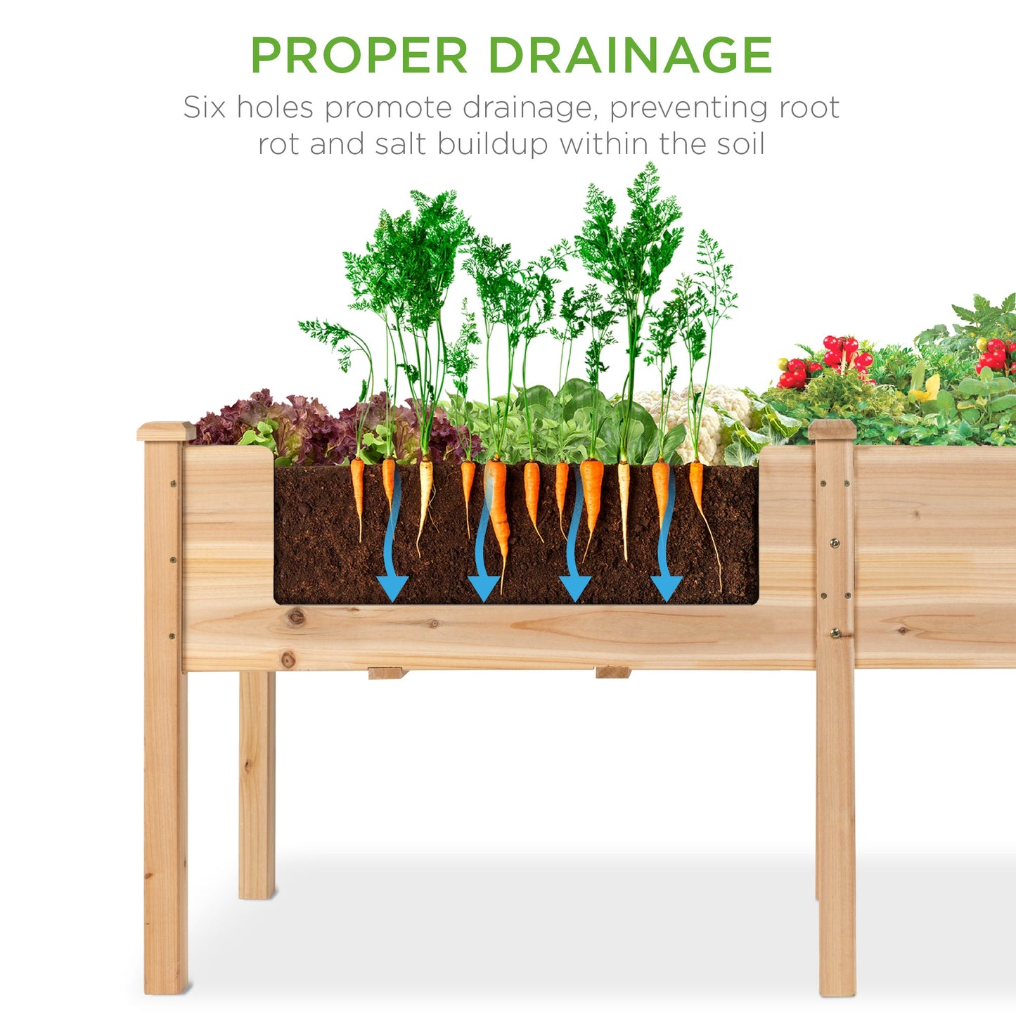 Raised Garden Bed, Elevated Wood Garden Planter Stand - 72x24x30in