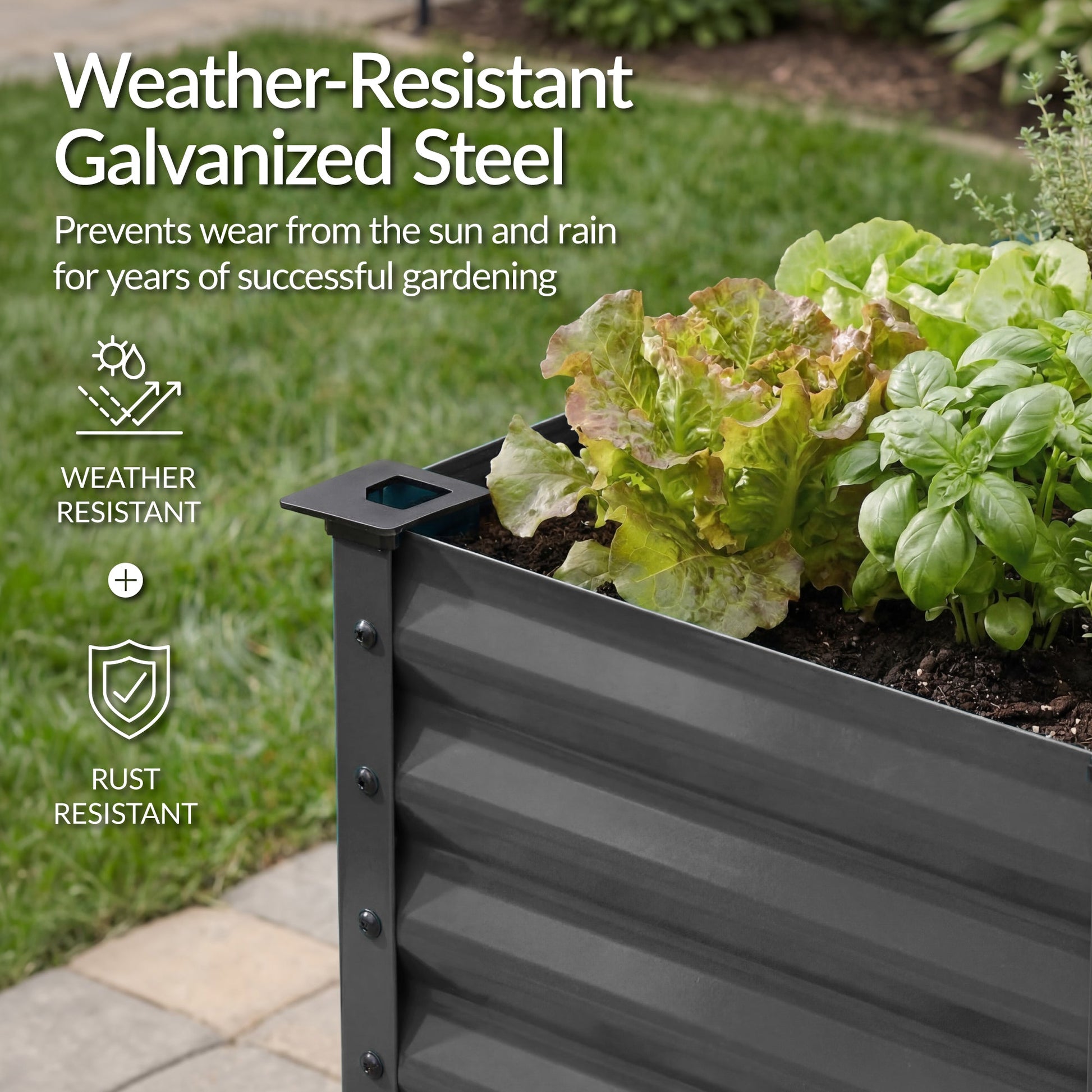 Elevated Galvanized Metal Garden Bed w/ Corner Protectors - 48x24x30in