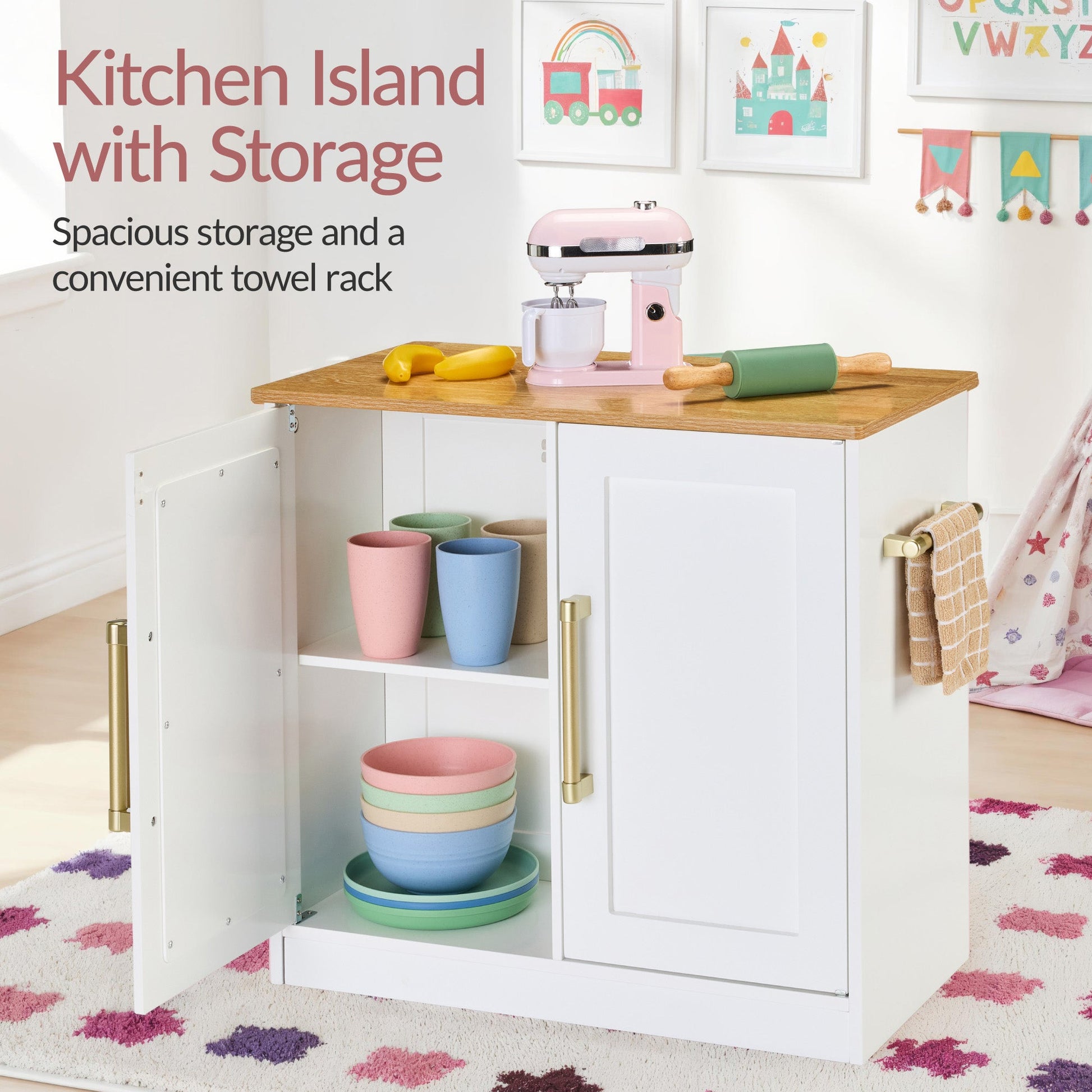 Pretend Kitchen Toy Set for Kids w/Lights, Sounds, Island, Espresso Machine