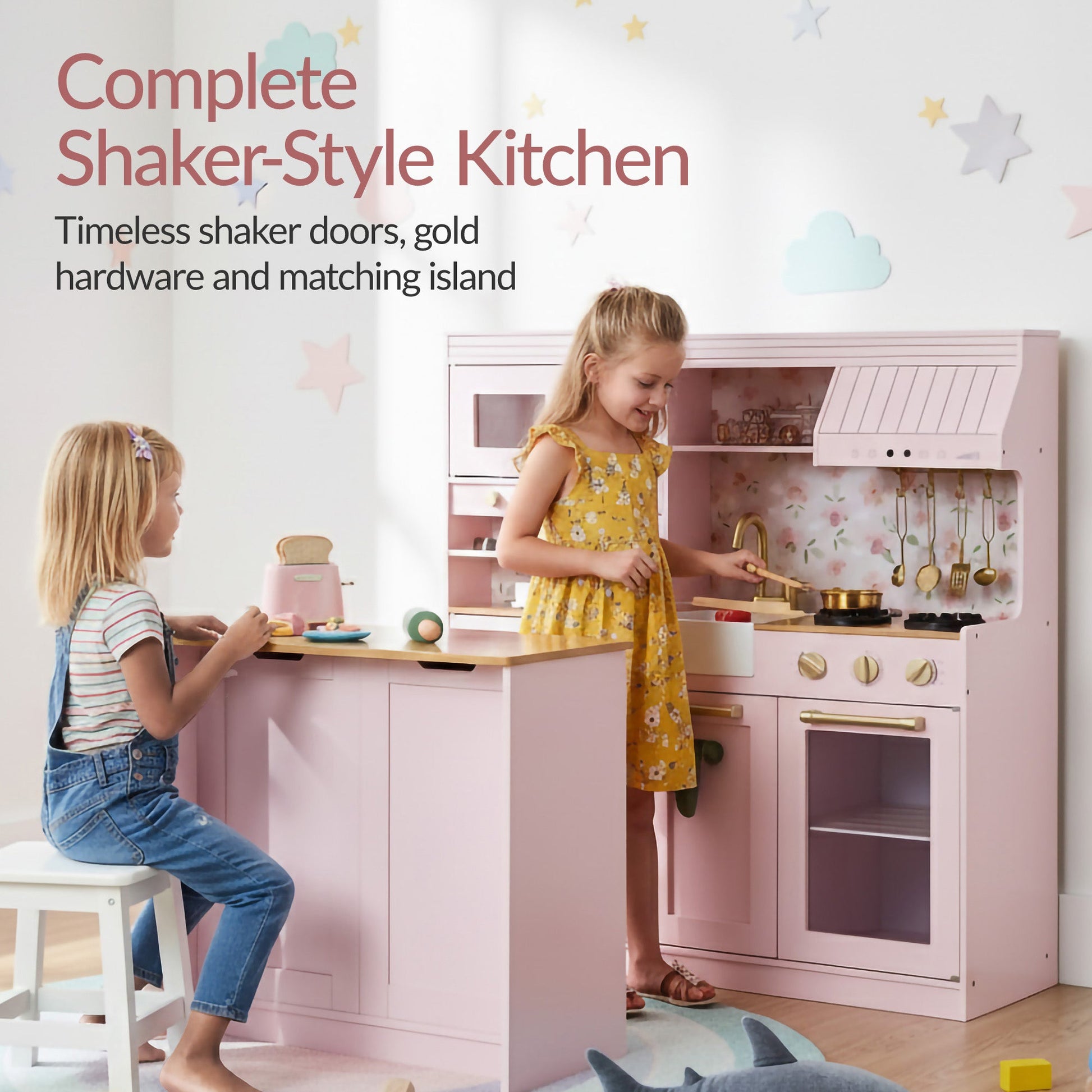 Pretend Kitchen Toy Set for Kids w/Lights, Sounds, Island, Espresso Machine