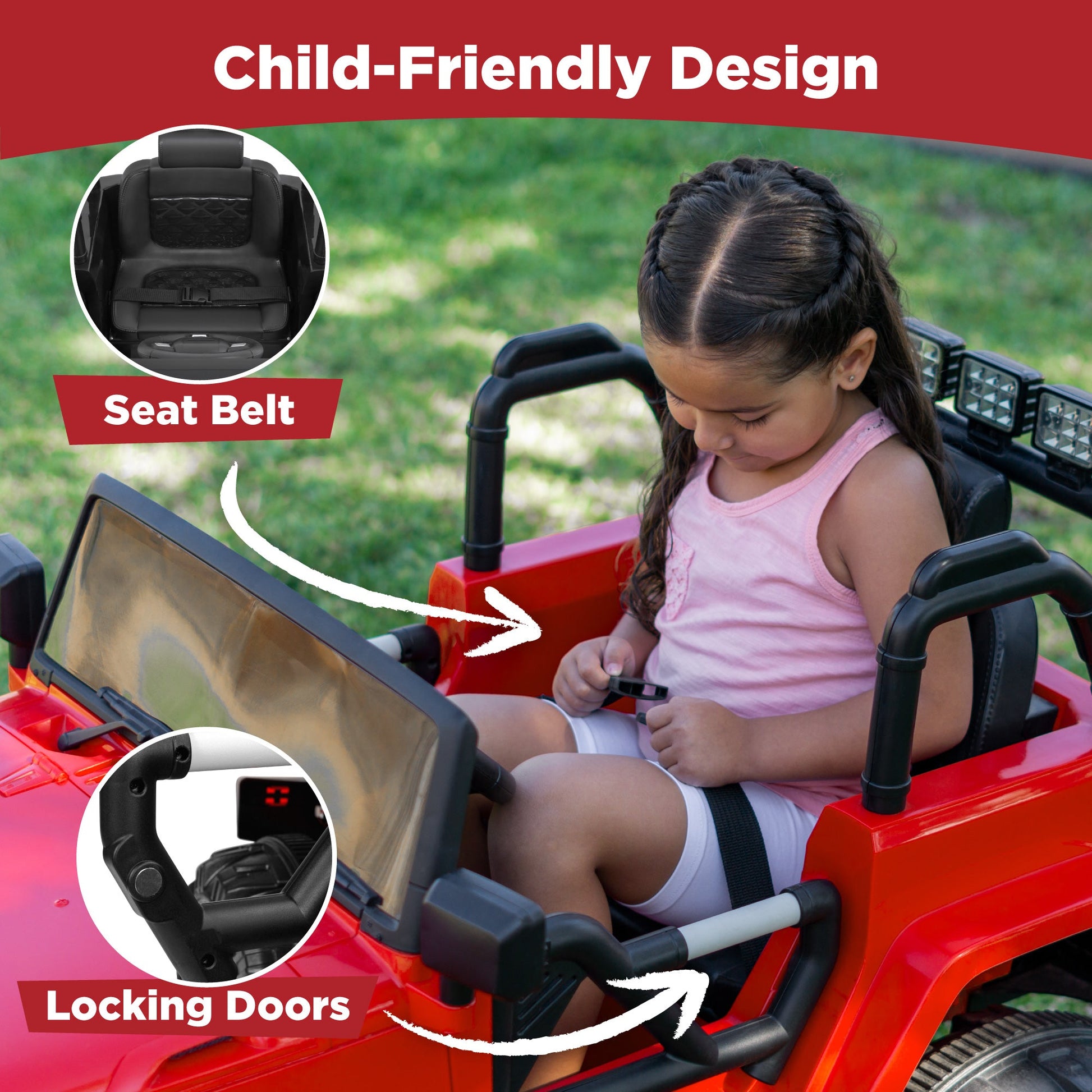 Jumbo 12V Kids Electric Ride On Car with Parent Remote, Seat Harness