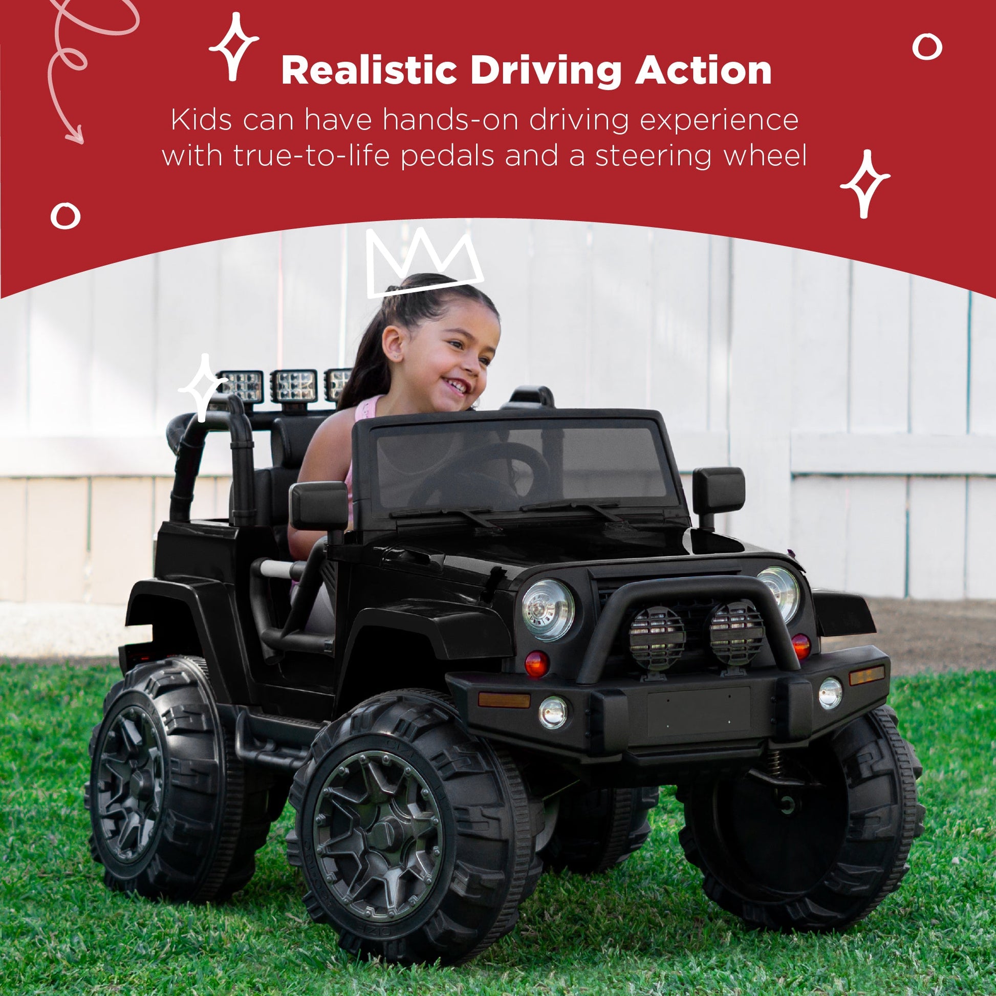 Jumbo 12V Kids Electric Ride On Car with Parent Remote, Seat Harness
