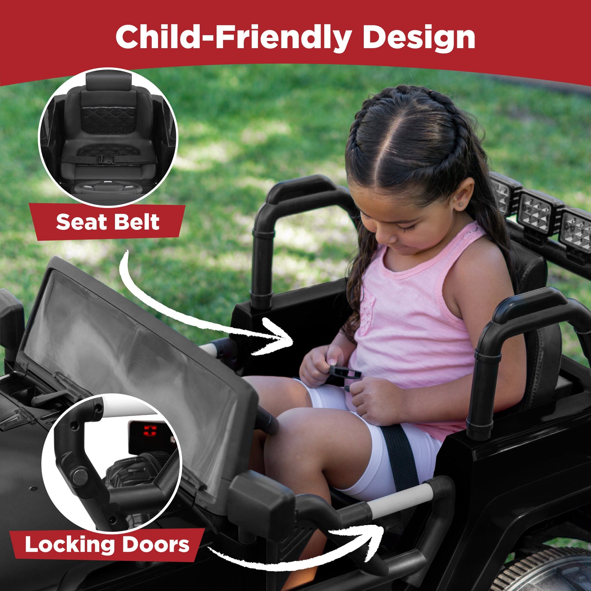 Jumbo 12V Kids Electric Ride On Car with Parent Remote, Seat Harness