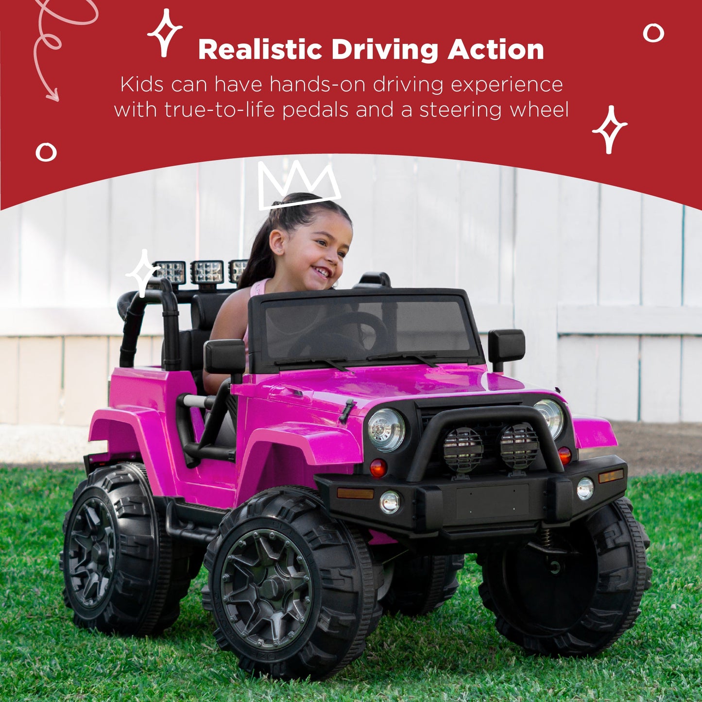 Jumbo 12V Kids Electric Ride On Car with Parent Remote, Seat Harness