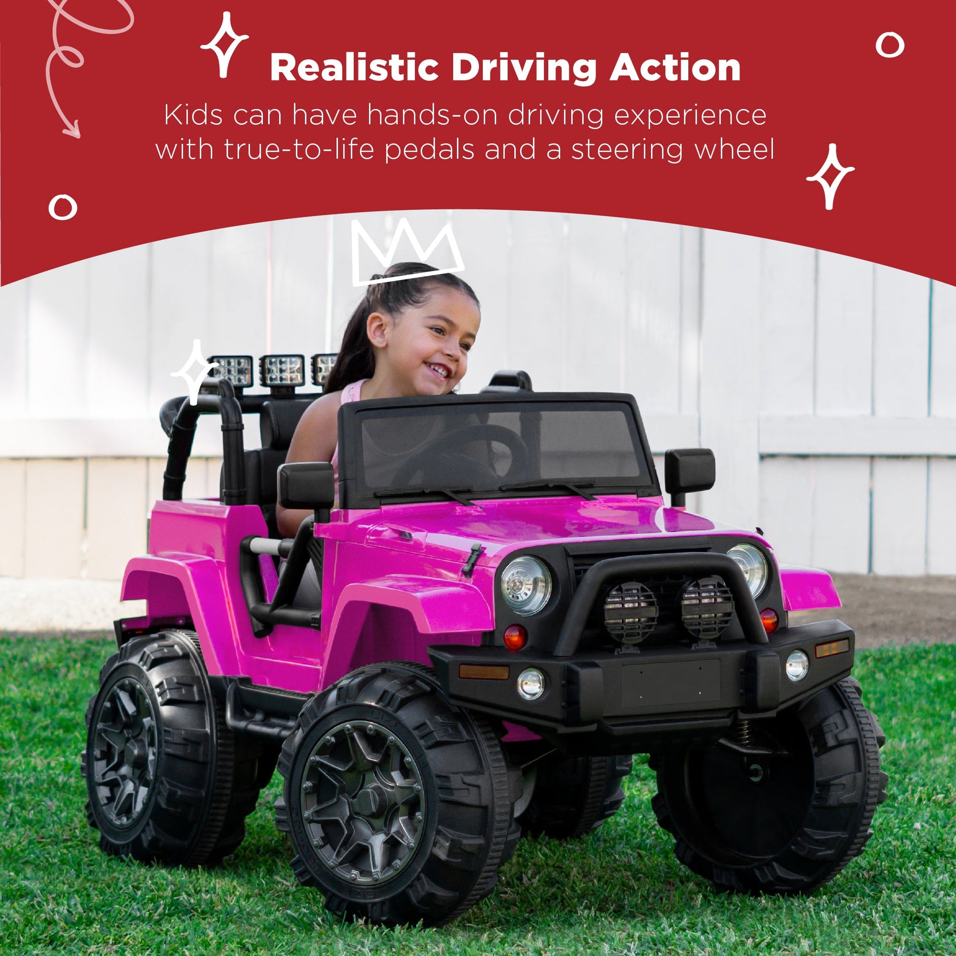 Jumbo 12V Kids Electric Ride On Car with Parent Remote, Seat Harness