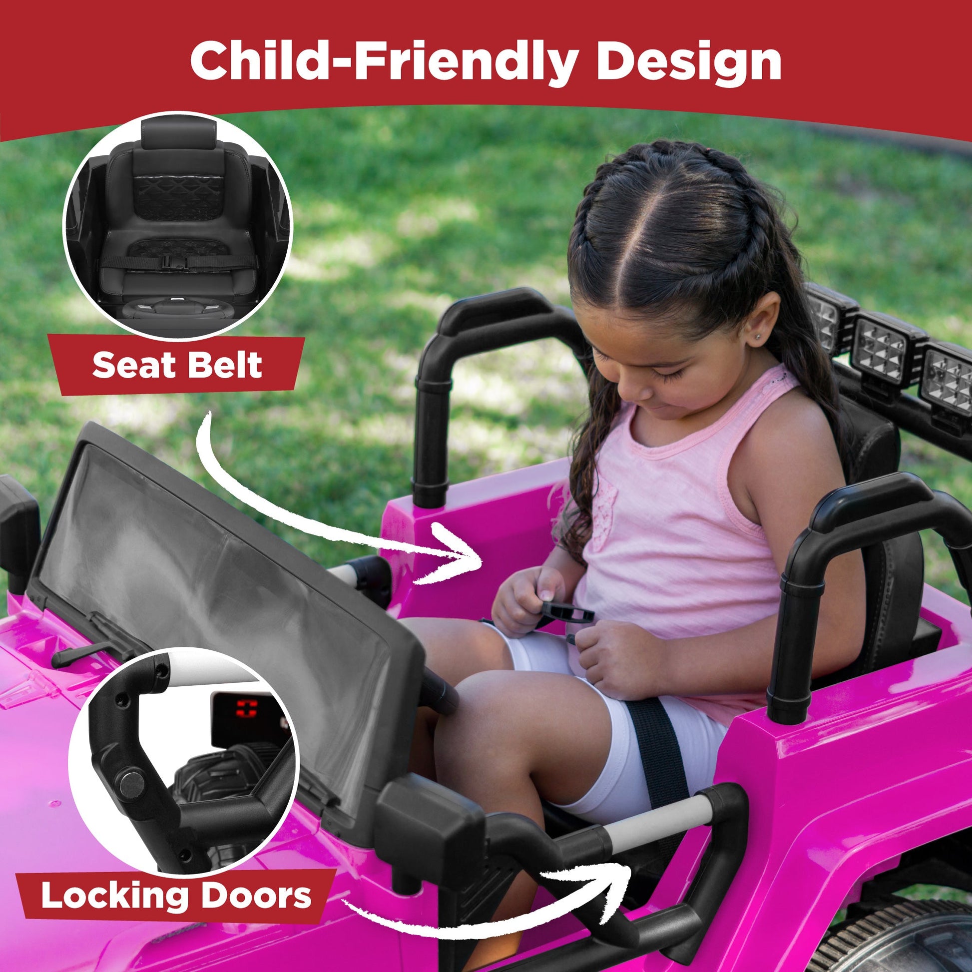 Jumbo 12V Kids Electric Ride On Car with Parent Remote, Seat Harness