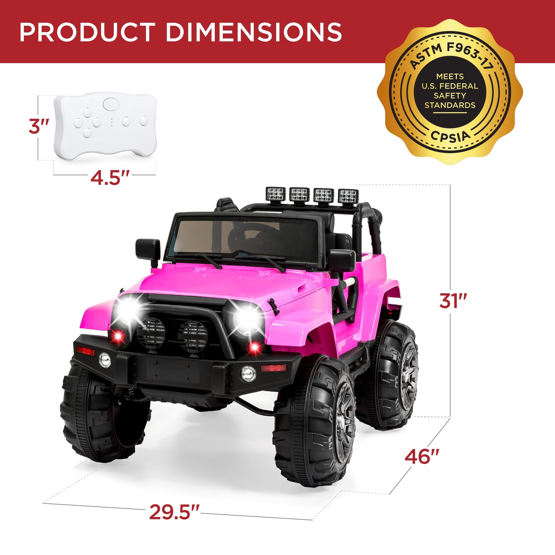 Jumbo 12V Kids Electric Ride On Car with Parent Remote, Seat Harness