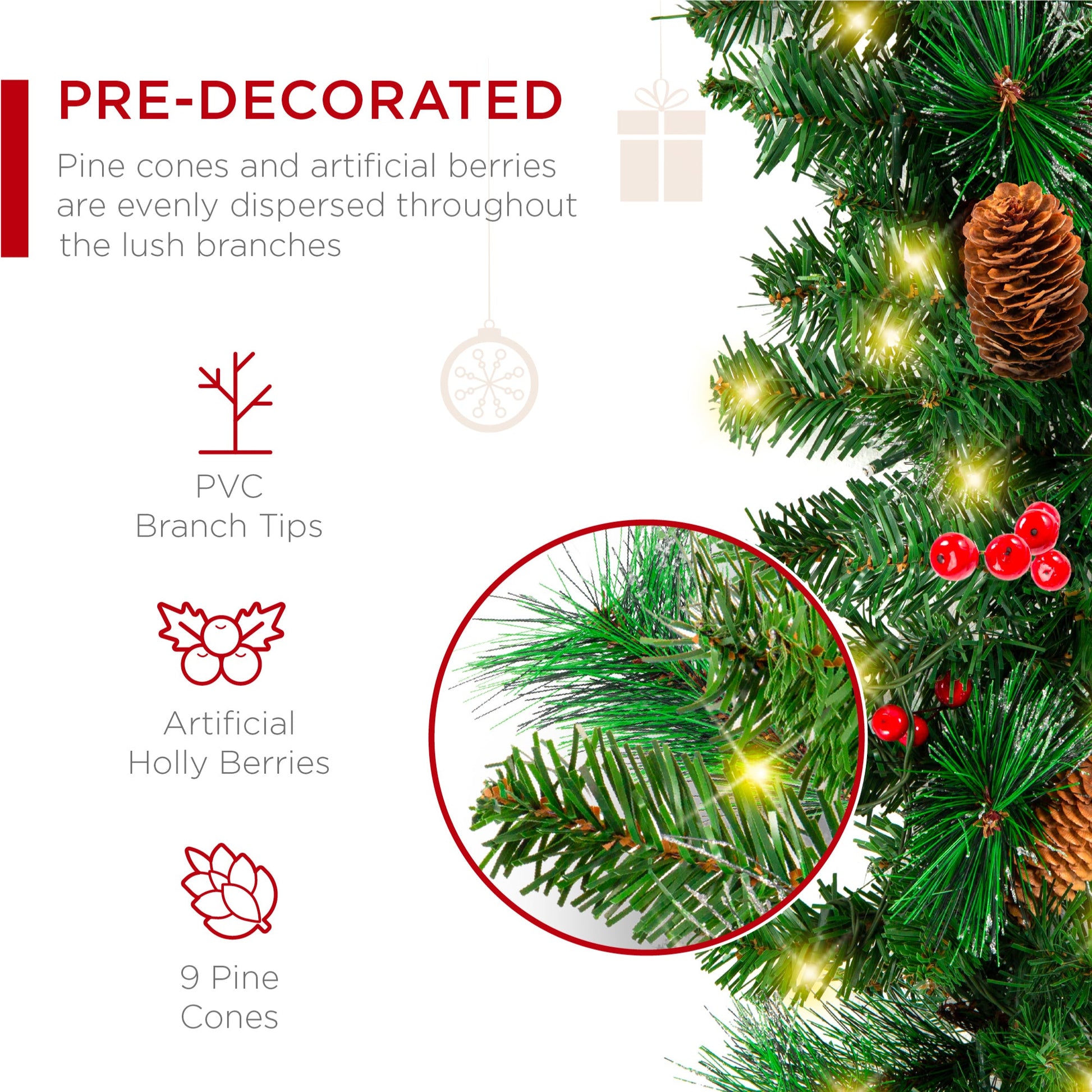 9Ft Pre-Lit Christmas Garland W/ 2-In-1 Led Lights