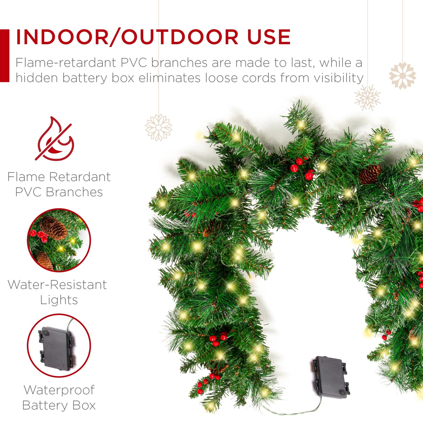 9Ft Pre-Lit Christmas Garland W/ 2-In-1 Led Lights