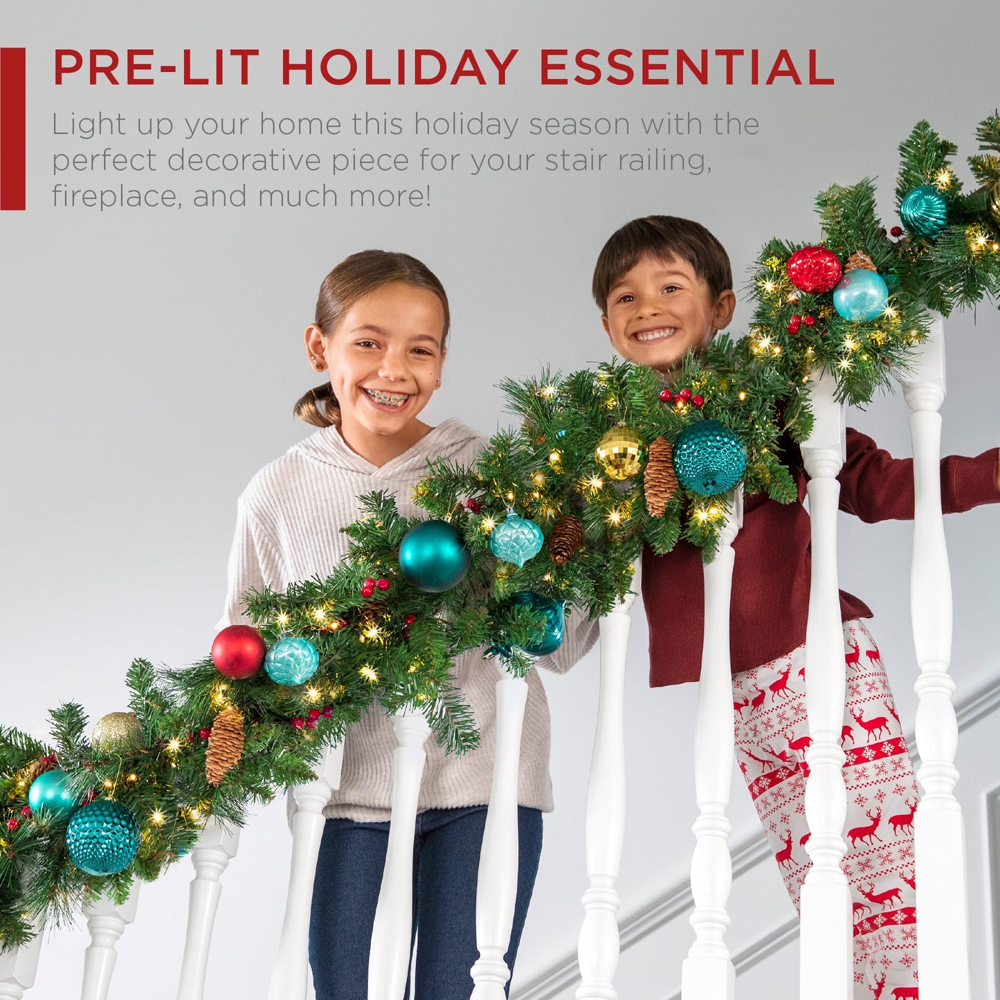 9Ft Pre-Lit Christmas Garland W/ 2-In-1 Led Lights