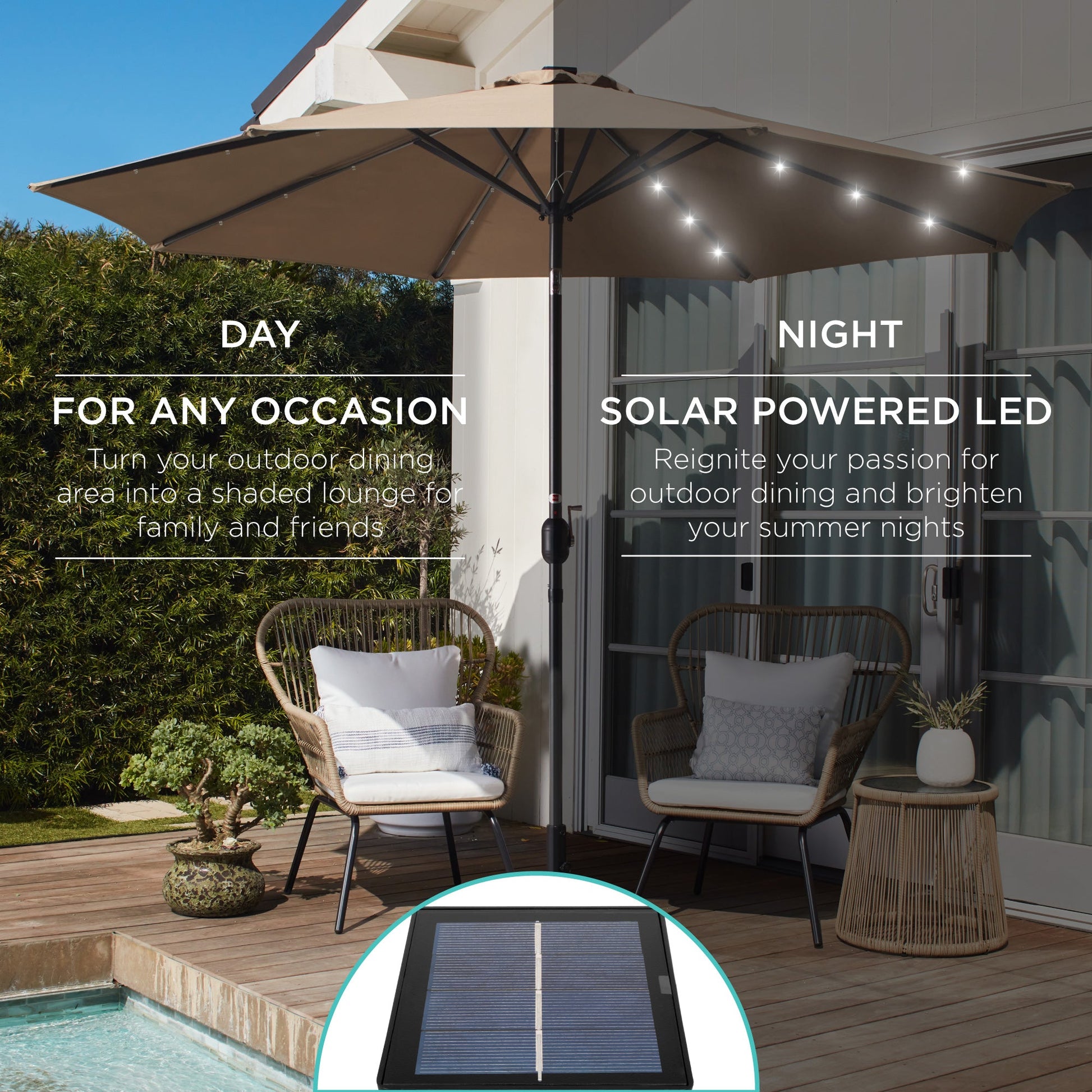 Solar LED Lighted Patio Umbrella w/ Tilt Adjustment, UV-Resistant - 10ft
