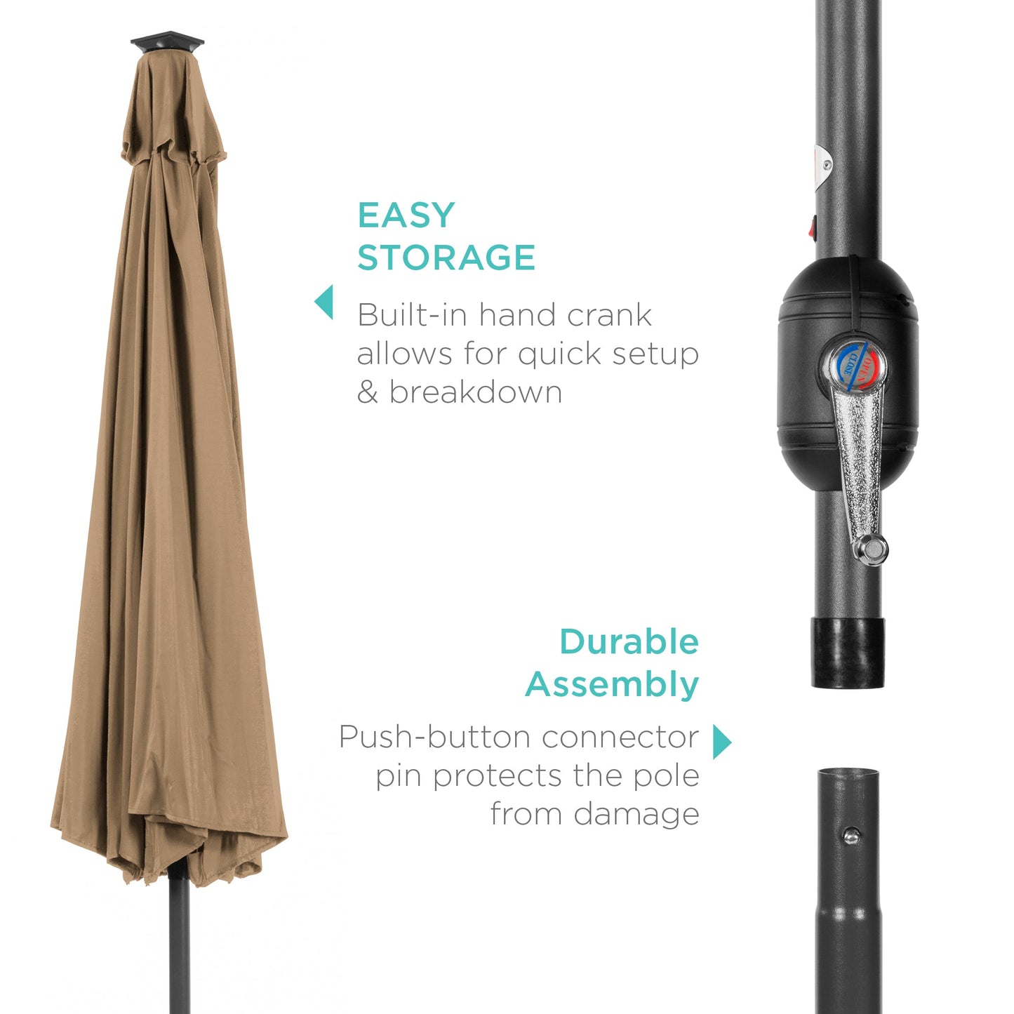 Solar LED Lighted Patio Umbrella w/ Tilt Adjustment, UV-Resistant - 10ft