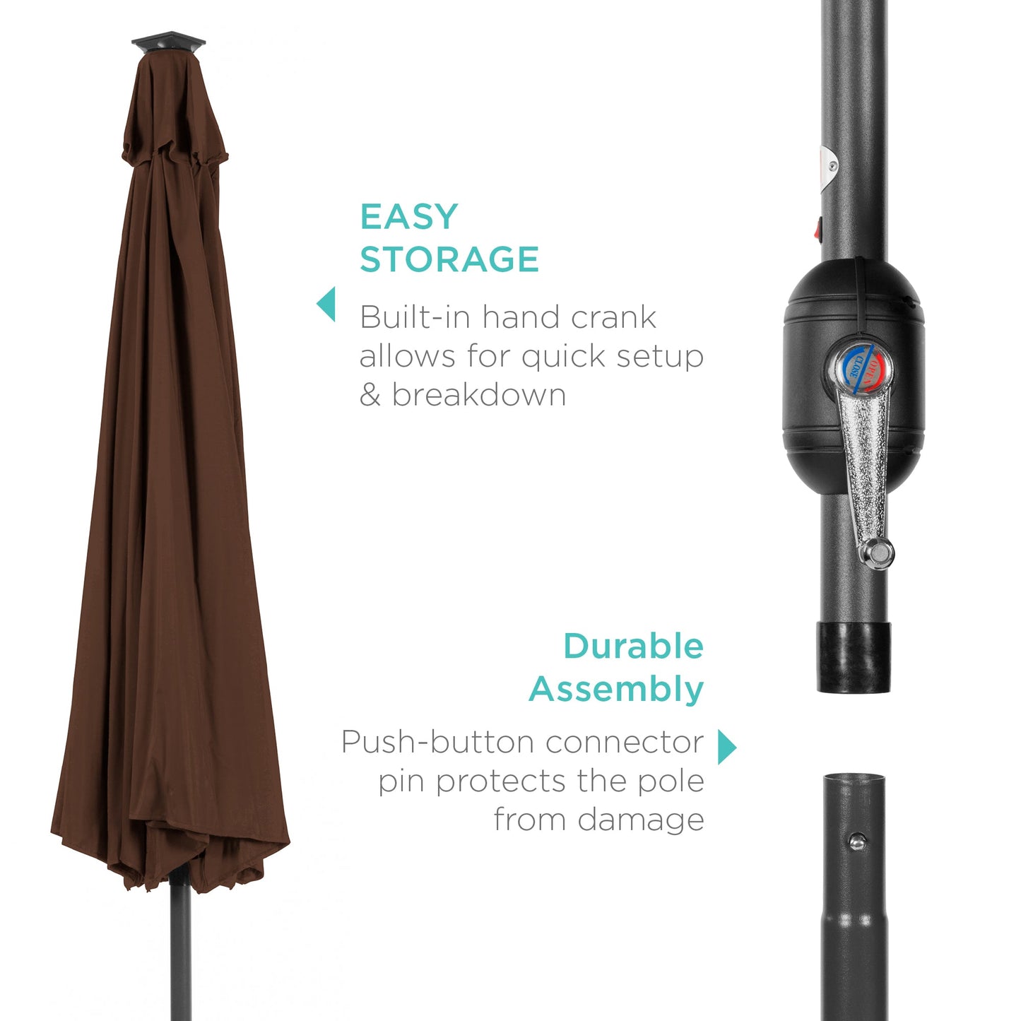 Solar LED Lighted Patio Umbrella w/ Tilt Adjustment, UV-Resistant - 10ft