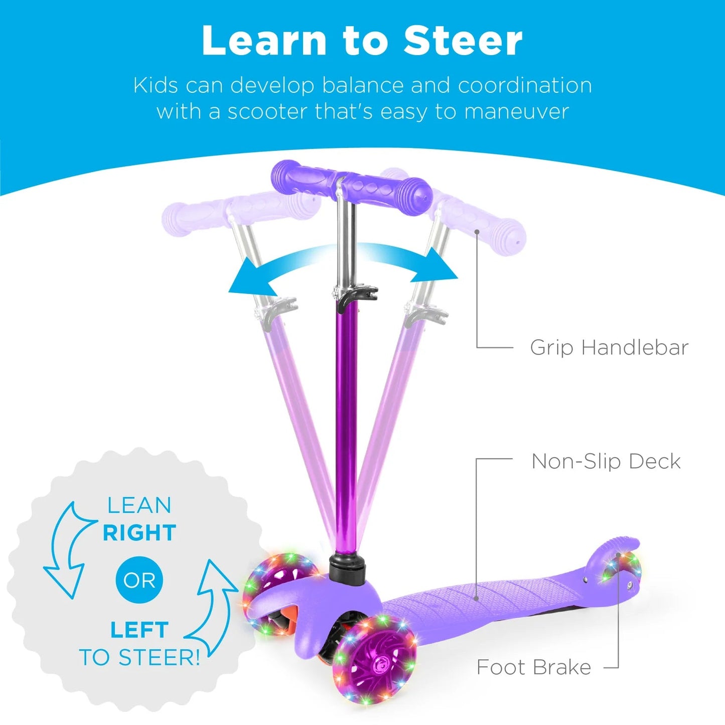 Kids Mini Kick Scooter Toy w/ Colorful Light-Up Wheels, Adjustable T-Bar