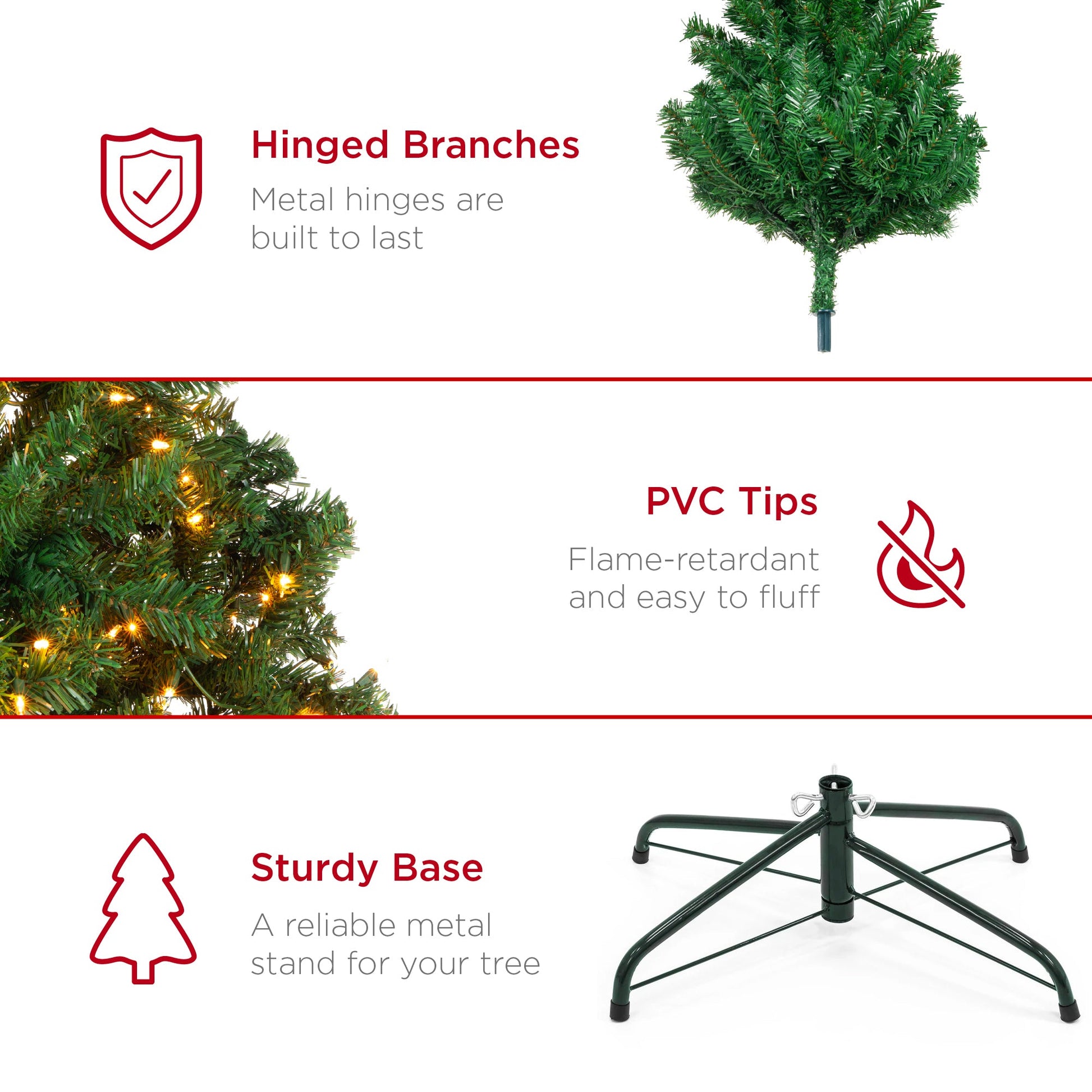 Pre-Lit Artificial Green Spruce Christmas Tree, w/Easy Assembly