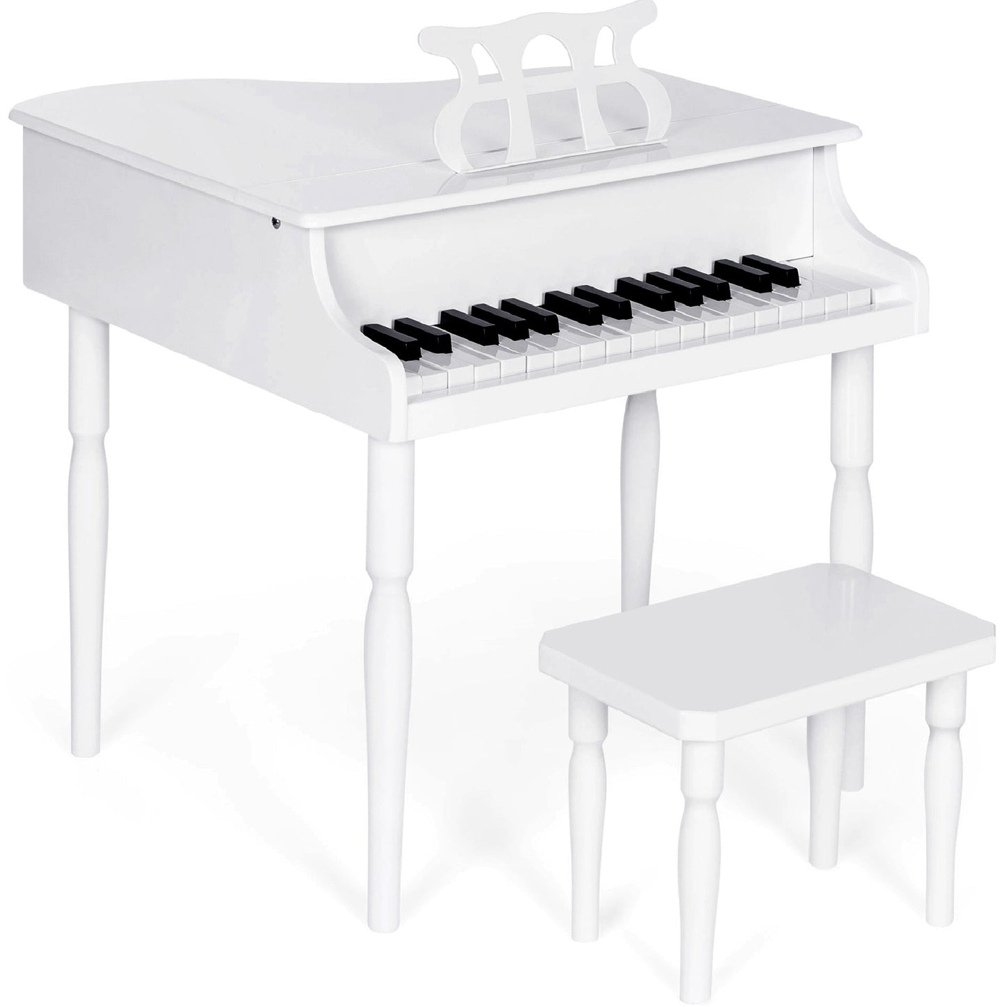 Kids Mini Wooden Grand Piano w/ Lid, Bench, Music Rack, Song Book, Stickers
