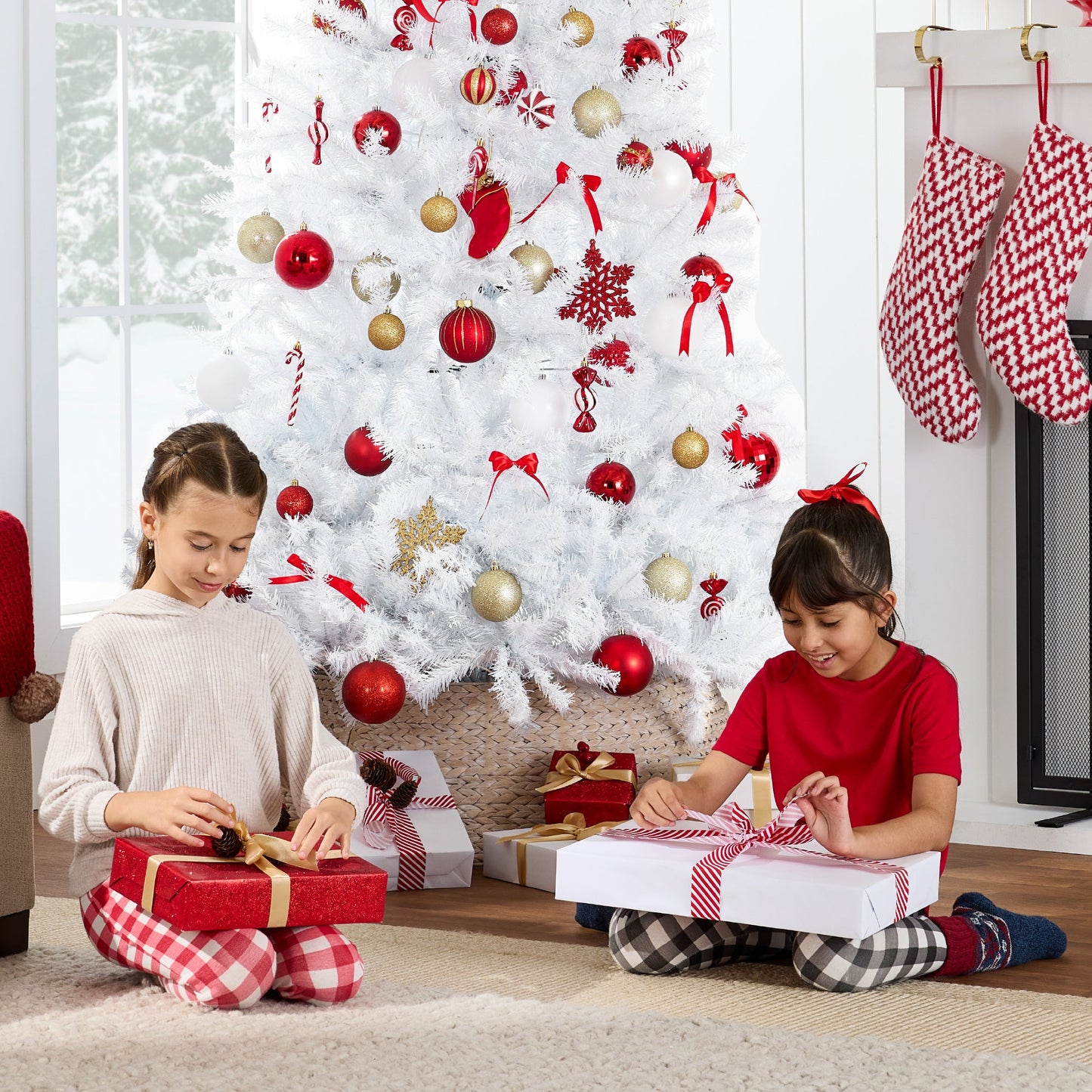 Artificial White Christmas Tree, Unlit Pine Design w/Easy Assembly