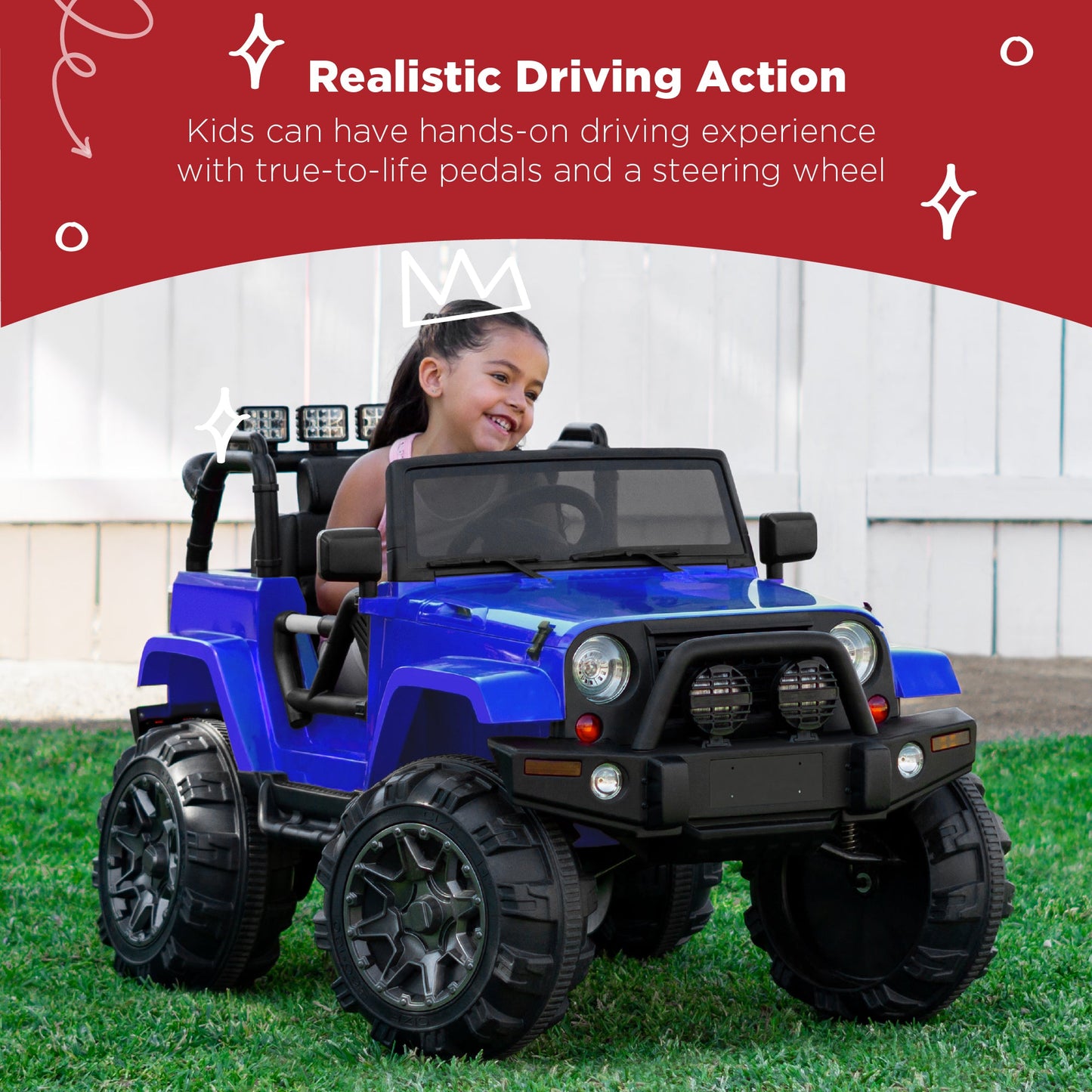 Jumbo 12V Kids Electric Ride On Car with Parent Remote, Seat Harness