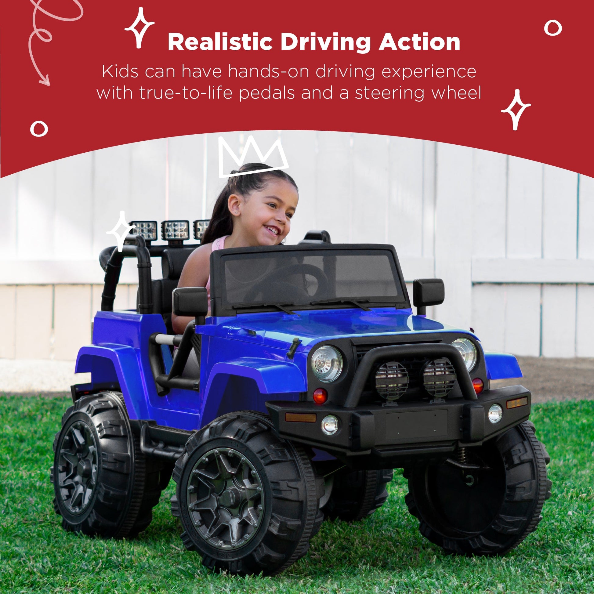 Jumbo 12V Kids Electric Ride On Car with Parent Remote, Seat Harness