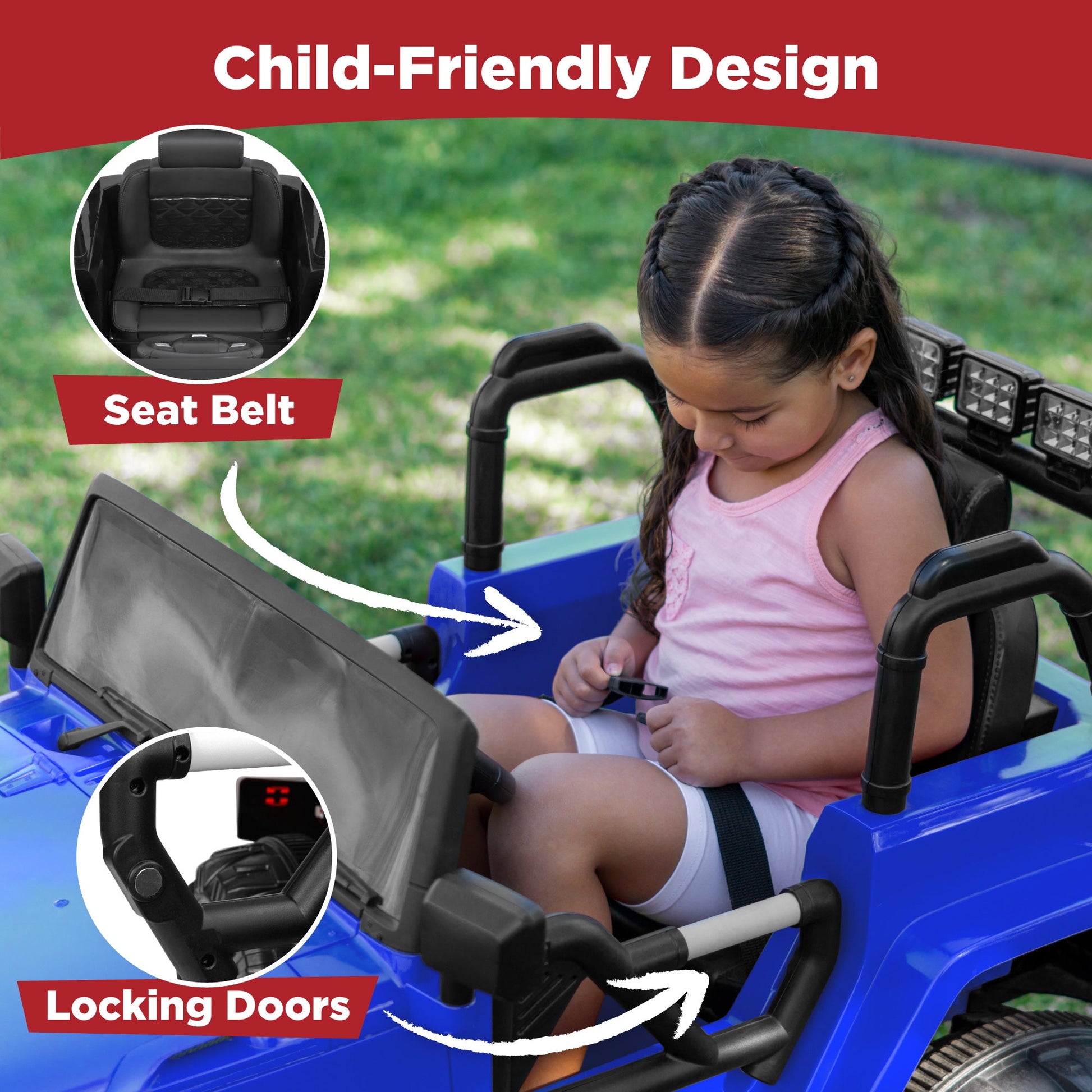 Jumbo 12V Kids Electric Ride On Car with Parent Remote, Seat Harness