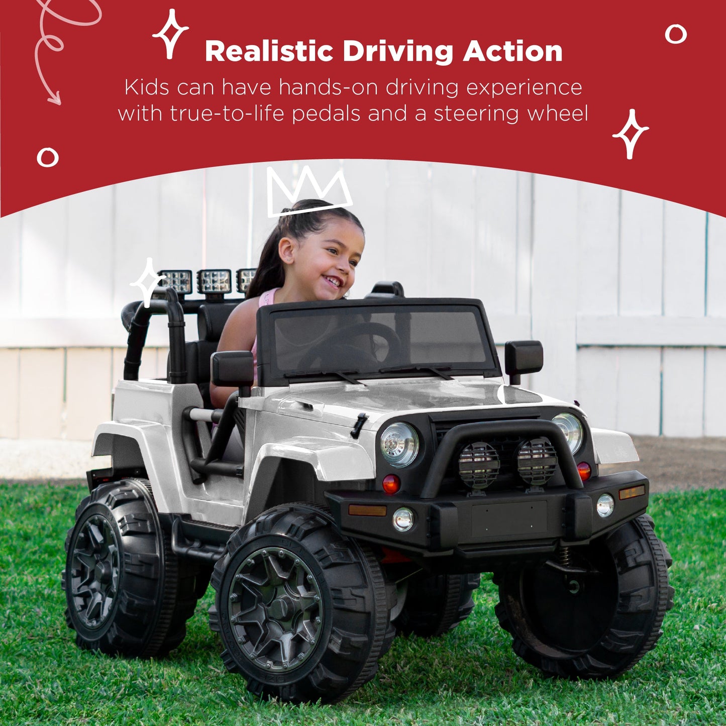 Jumbo 12V Kids Electric Ride On Car with Parent Remote, Seat Harness