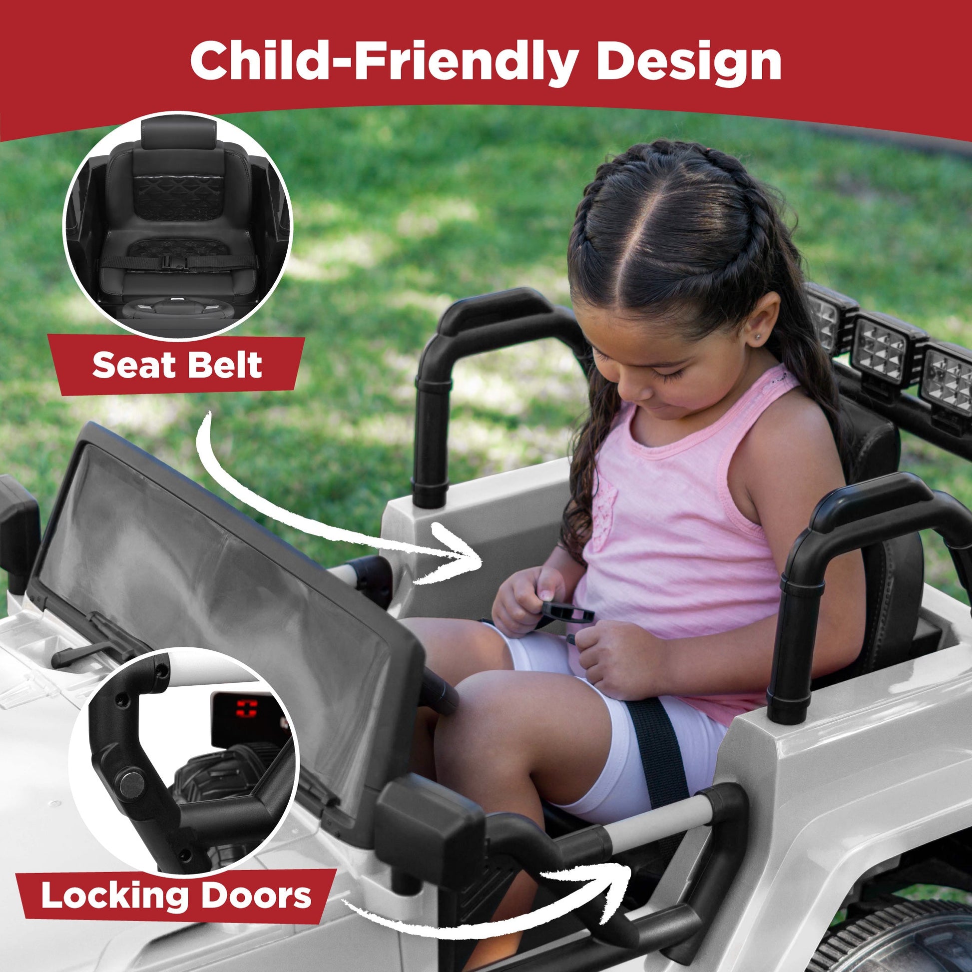 Jumbo 12V Kids Electric Ride On Car with Parent Remote, Seat Harness