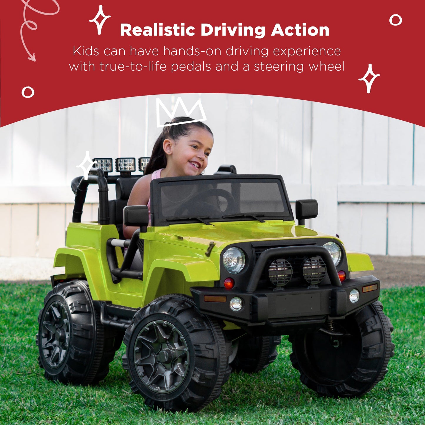 Jumbo 12V Kids Electric Ride On Car with Parent Remote, Seat Harness
