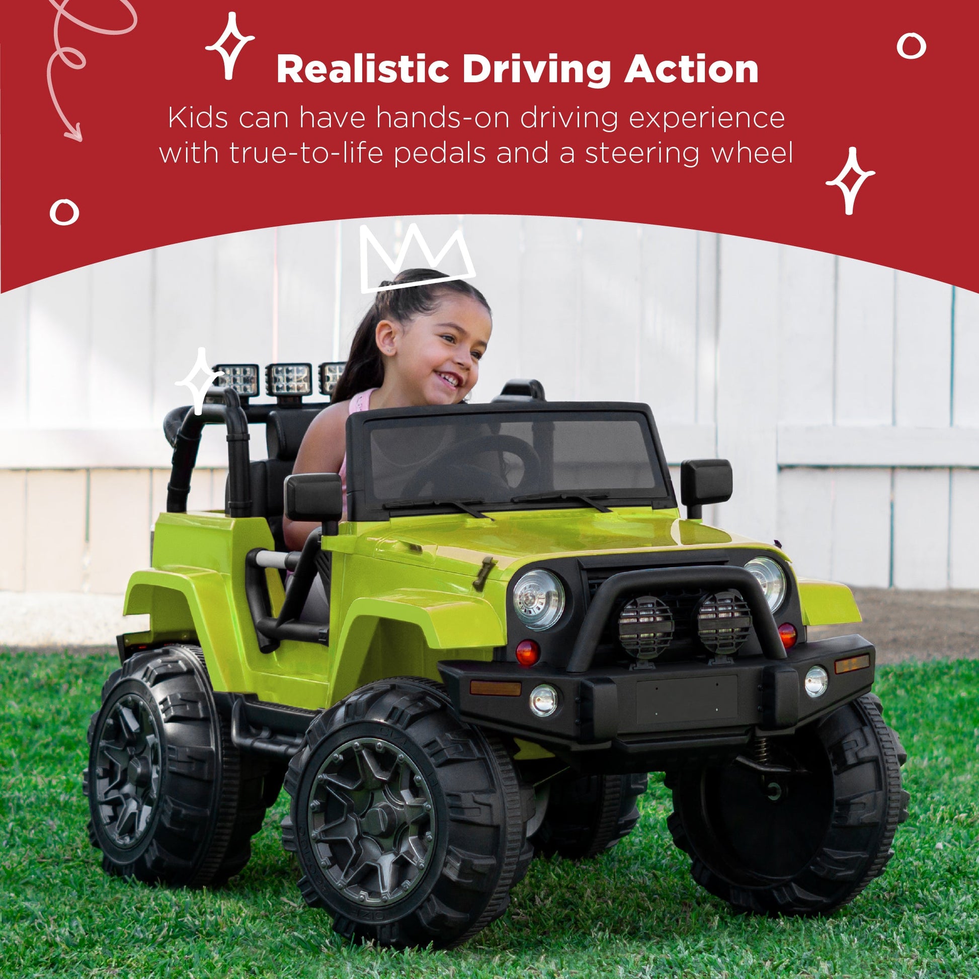 Jumbo 12V Kids Electric Ride On Car with Parent Remote, Seat Harness