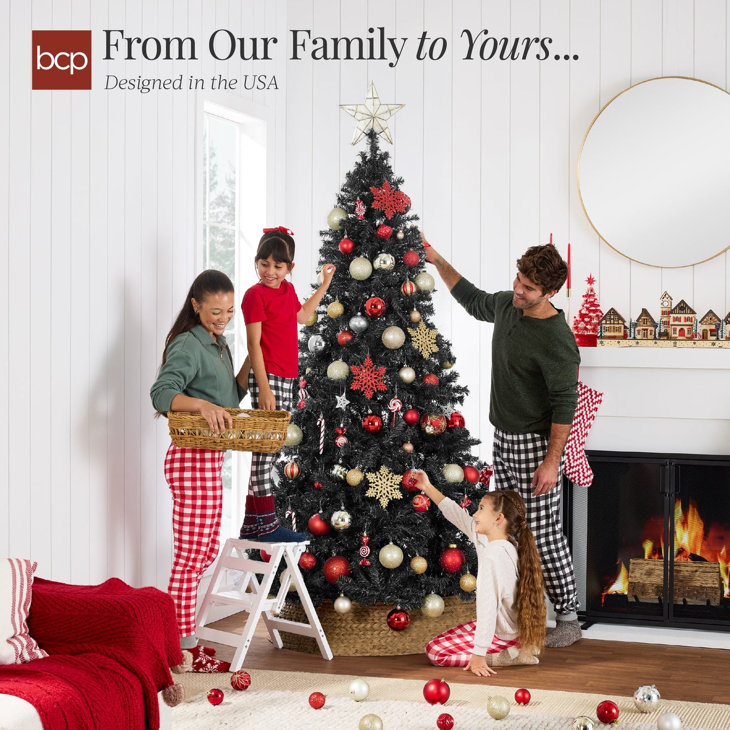 Artificial Black Christmas Tree, Unlit Pine Design w/Easy Assembly