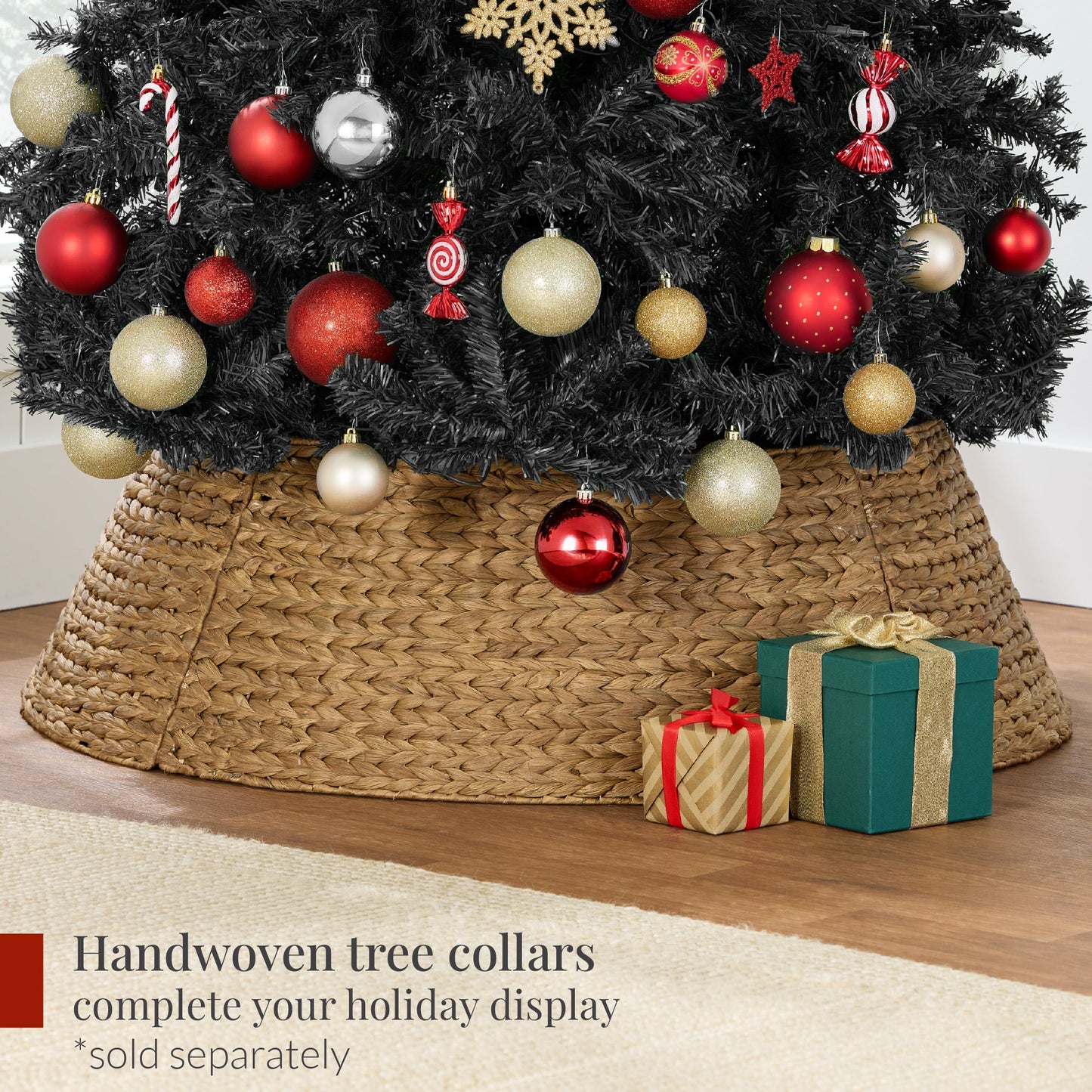 Artificial Black Christmas Tree, Unlit Pine Design w/Easy Assembly