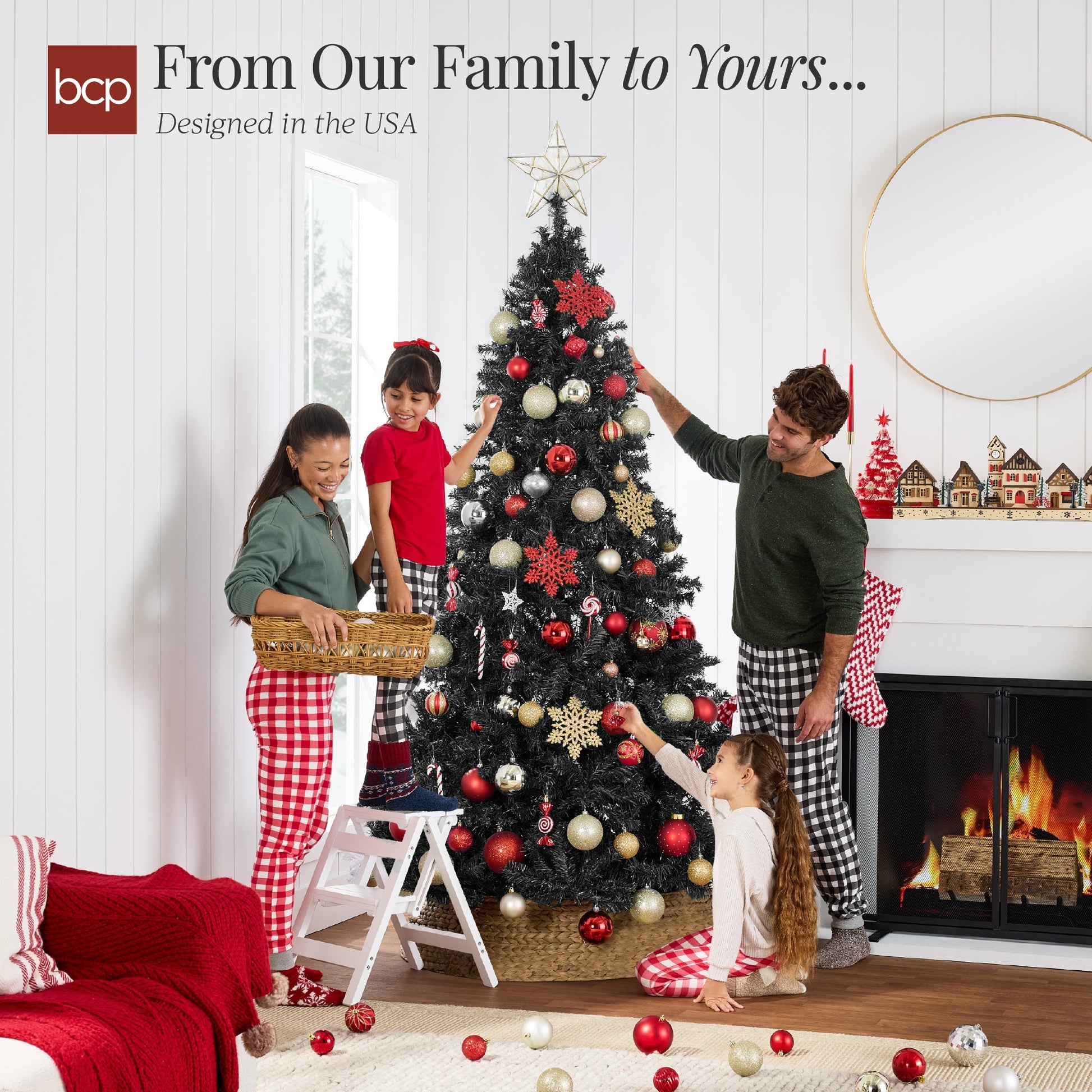 Artificial Black Christmas Tree, Unlit Pine Design w/Easy Assembly