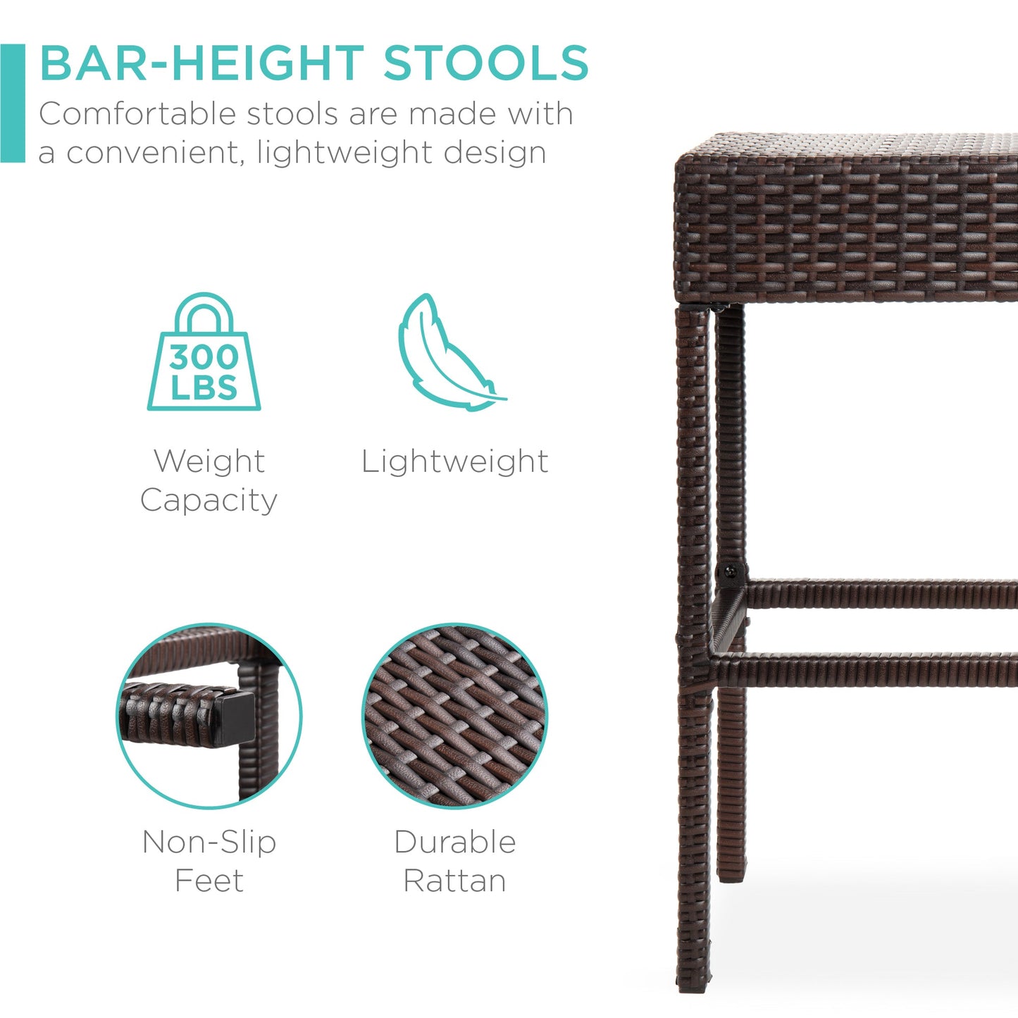 5-Piece Wicker Bar Set w/ 4 Stools, Built-In Bottle Opener, Hidden Storage