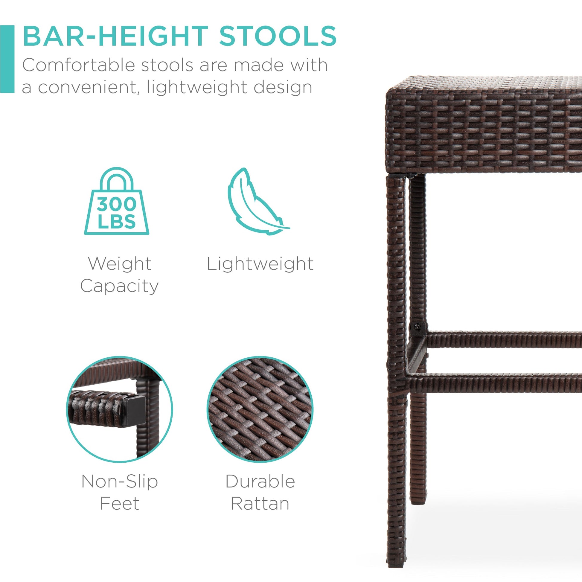 5-Piece Wicker Bar Set w/ 4 Stools, Built-In Bottle Opener, Hidden Storage