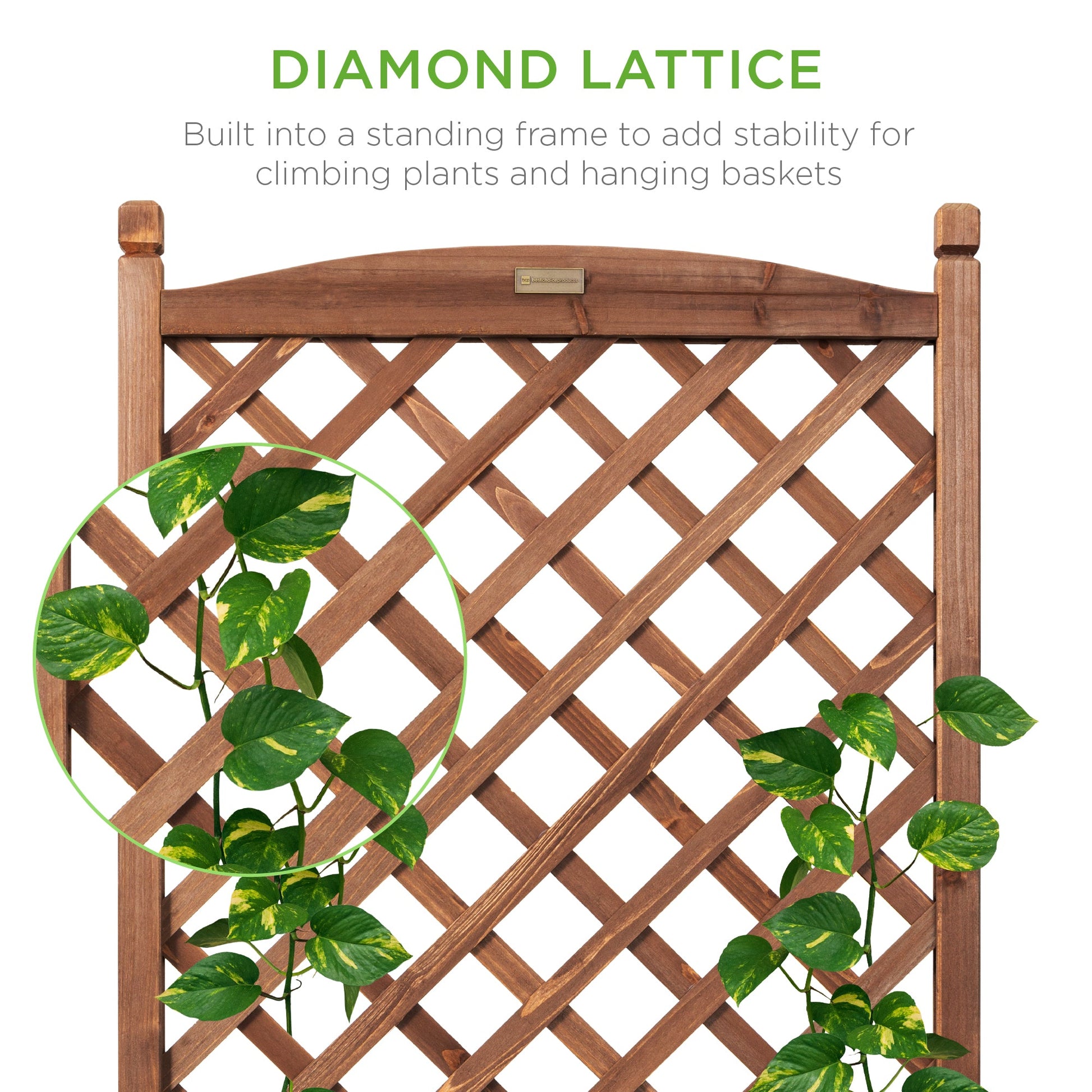 Wood Planter Box & Lattice Trellis w/ Drainage, Optional Wheels