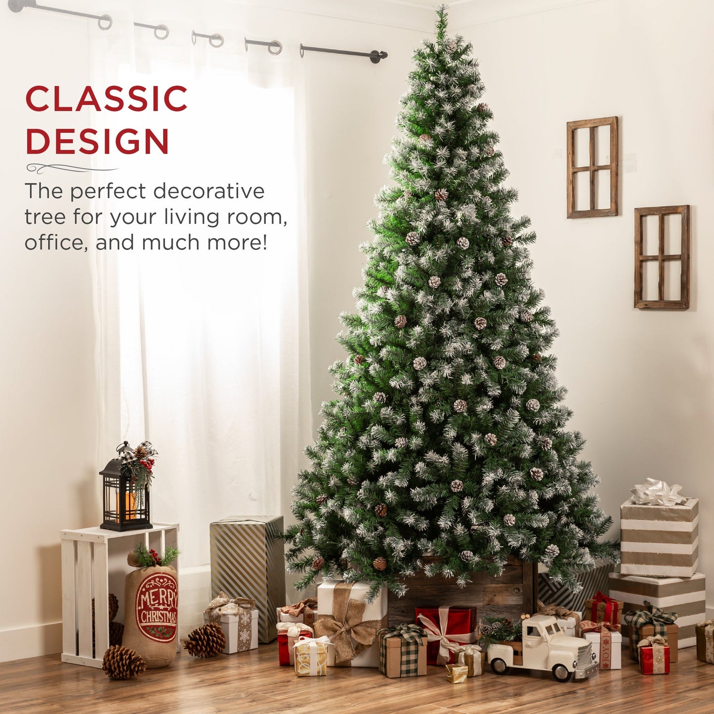 Pre-Decorated Christmas Tree w/ Pinecones, Flocked Branch Tips