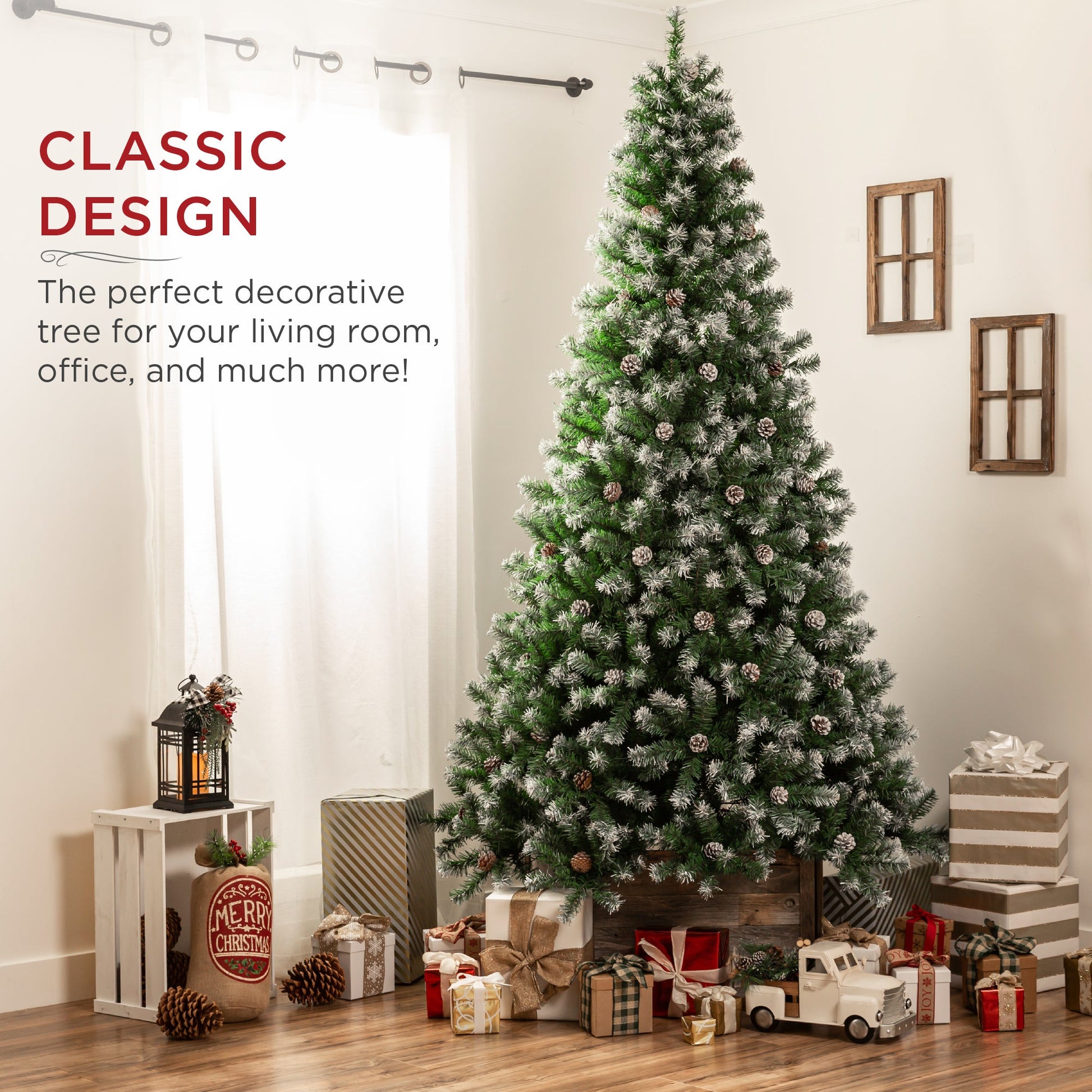Pre-Decorated Christmas Tree w/ Pinecones, Flocked Branch Tips