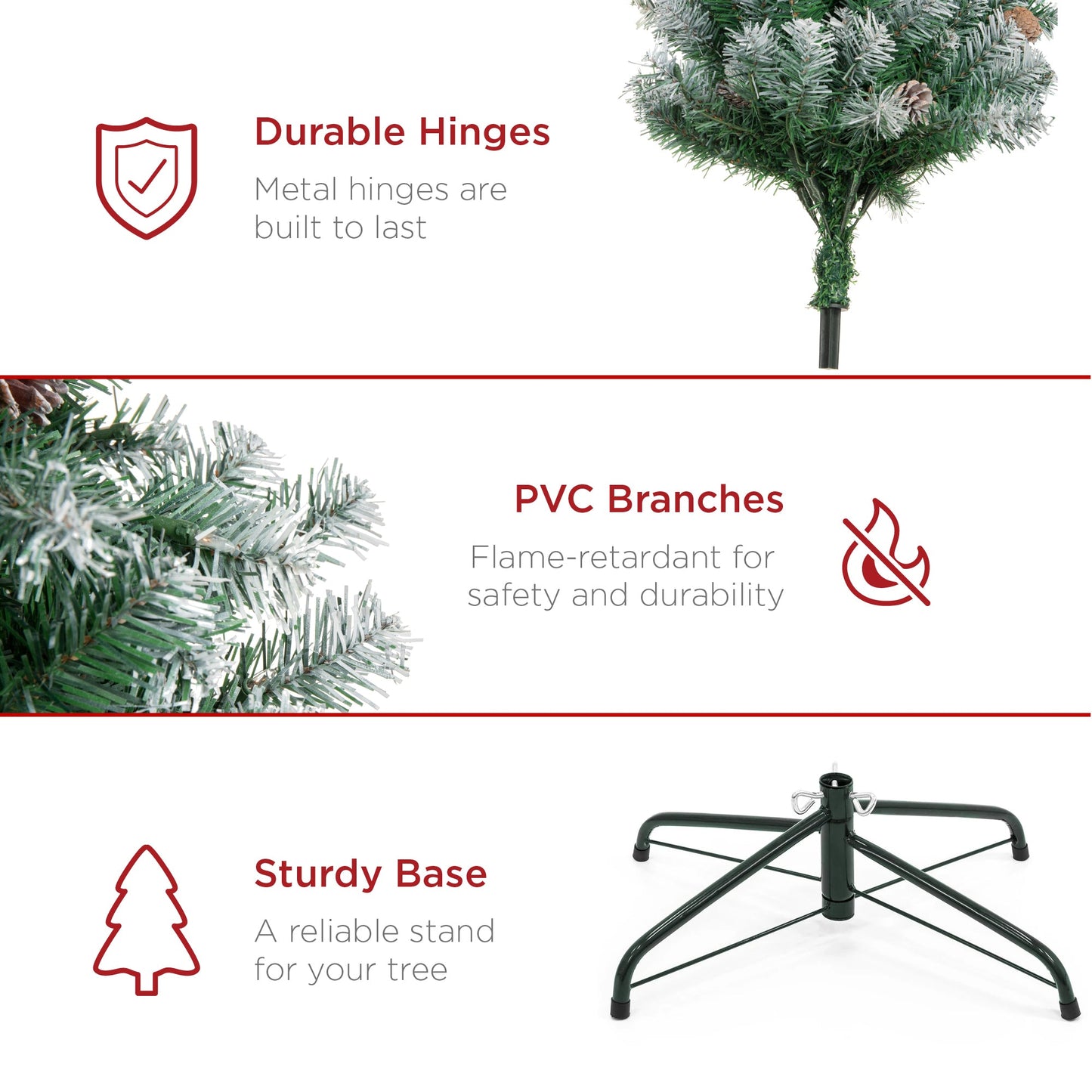 Pre-Decorated Christmas Tree w/ Pinecones, Flocked Branch Tips