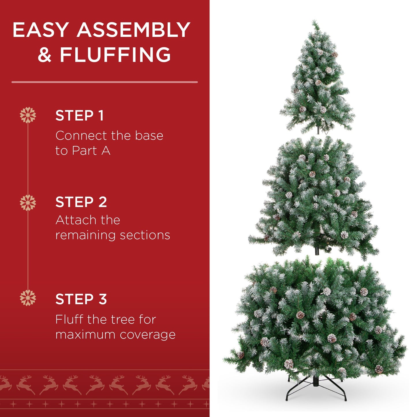 Pre-Decorated Christmas Tree w/ Pinecones, Flocked Branch Tips
