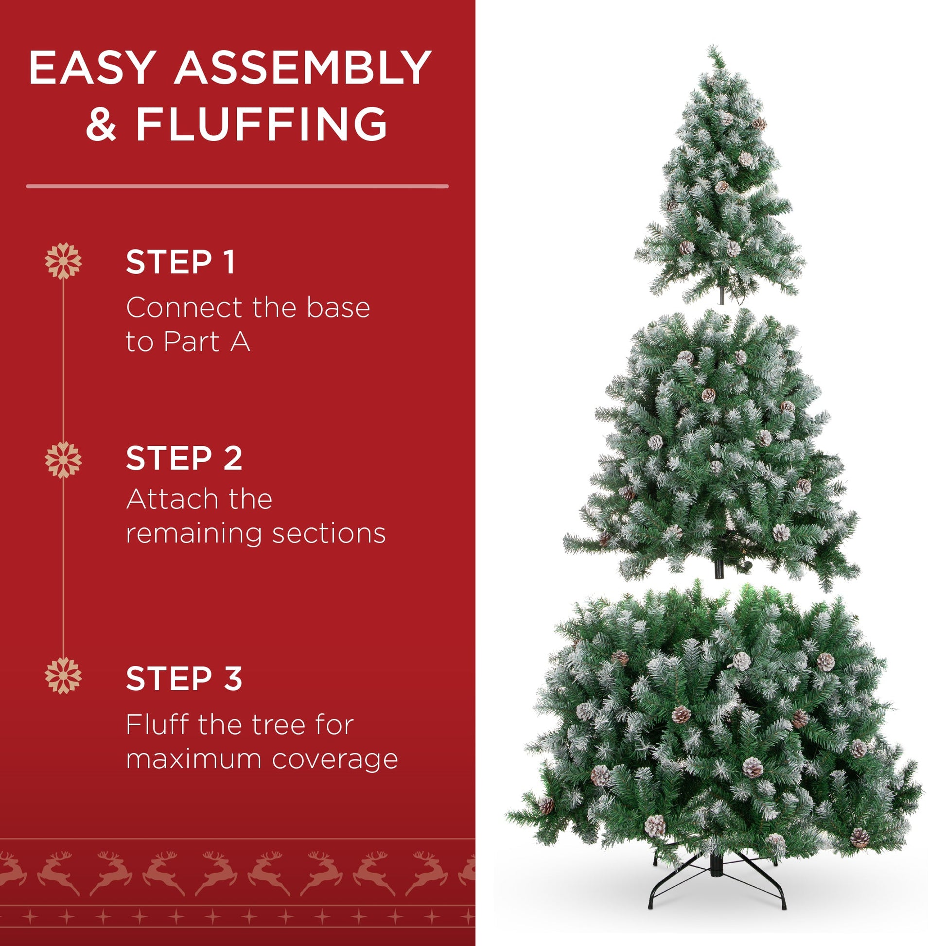 Pre-Decorated Christmas Tree w/ Pinecones, Flocked Branch Tips