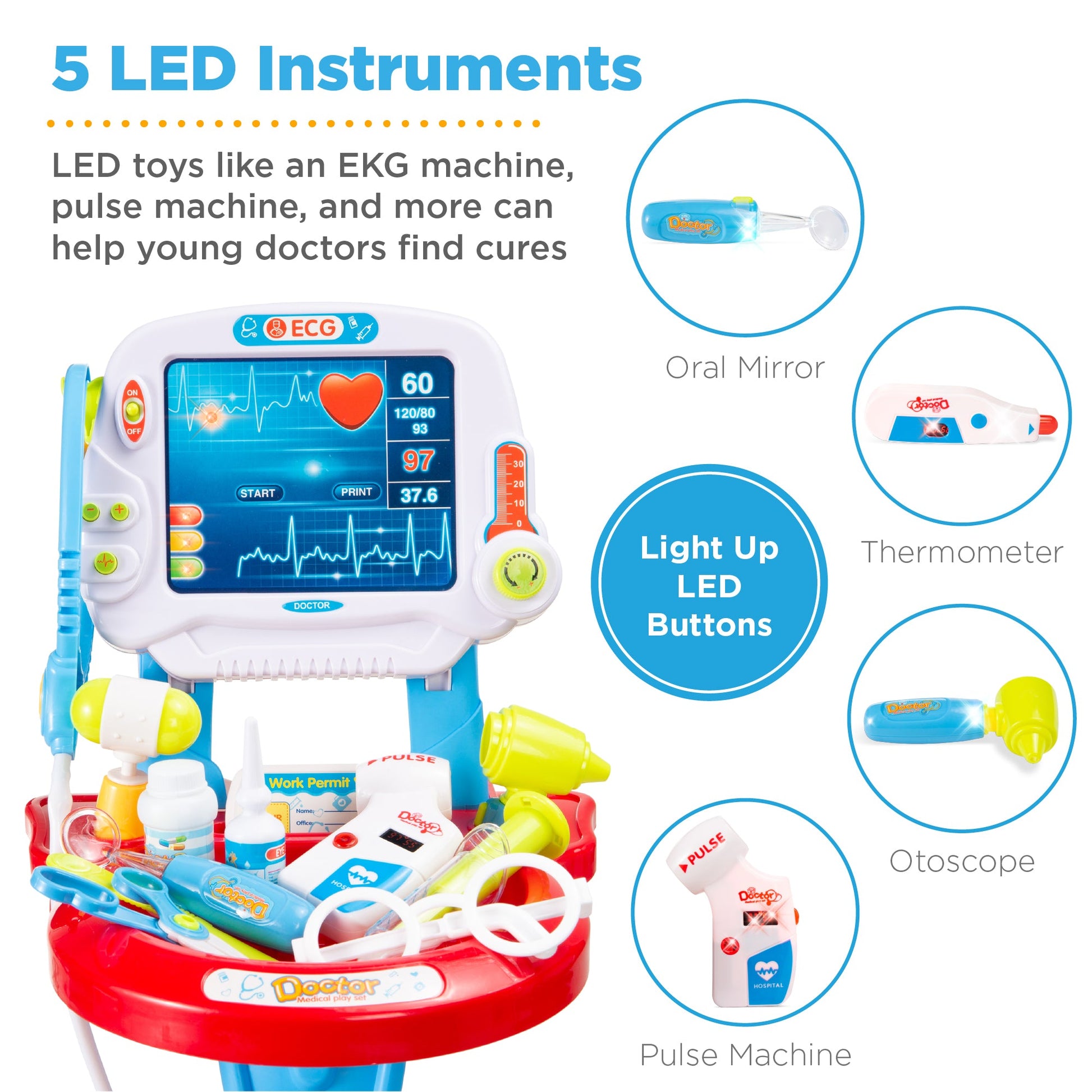 Play Doctor Kit for Kids, Boys & Girls with 17 Accessories, Mobile Cart
