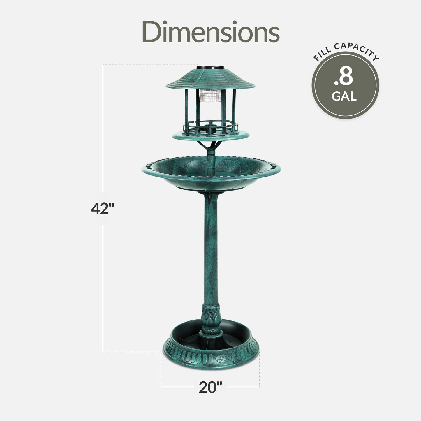 Solar Lighted Outdoor Pedestal Bird Bath w/ Planter, Decorative Bird Cage
