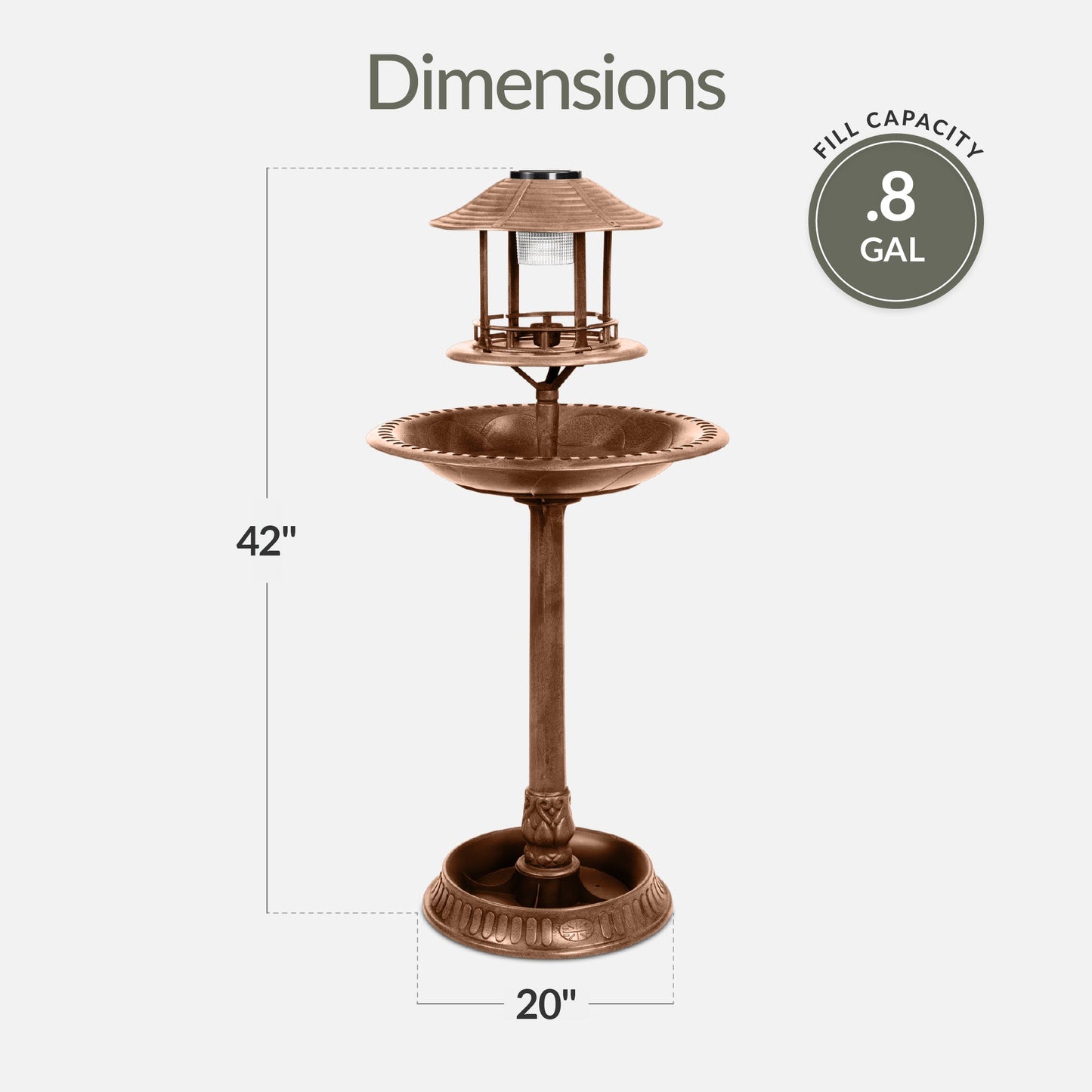 Solar Lighted Outdoor Pedestal Bird Bath w/ Planter, Decorative Bird Cage
