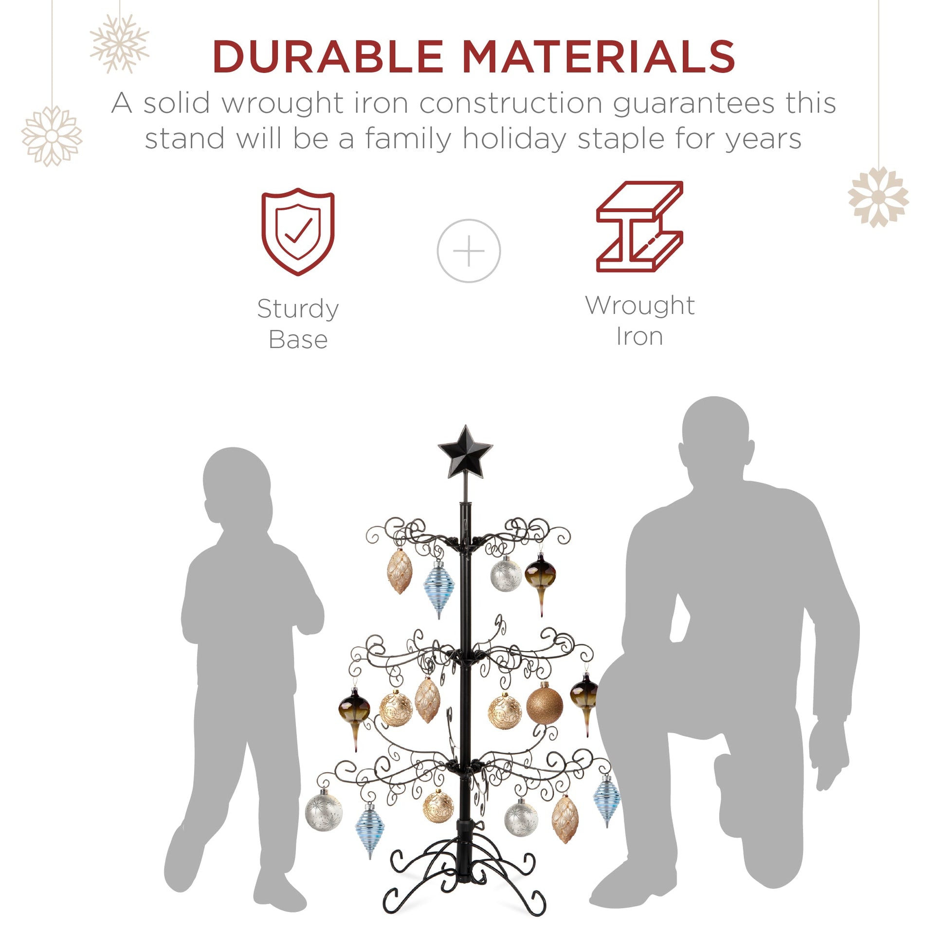 Wrought Iron Christmas Tree Ornament Display w/ Easy Assembly, Stand - 3ft